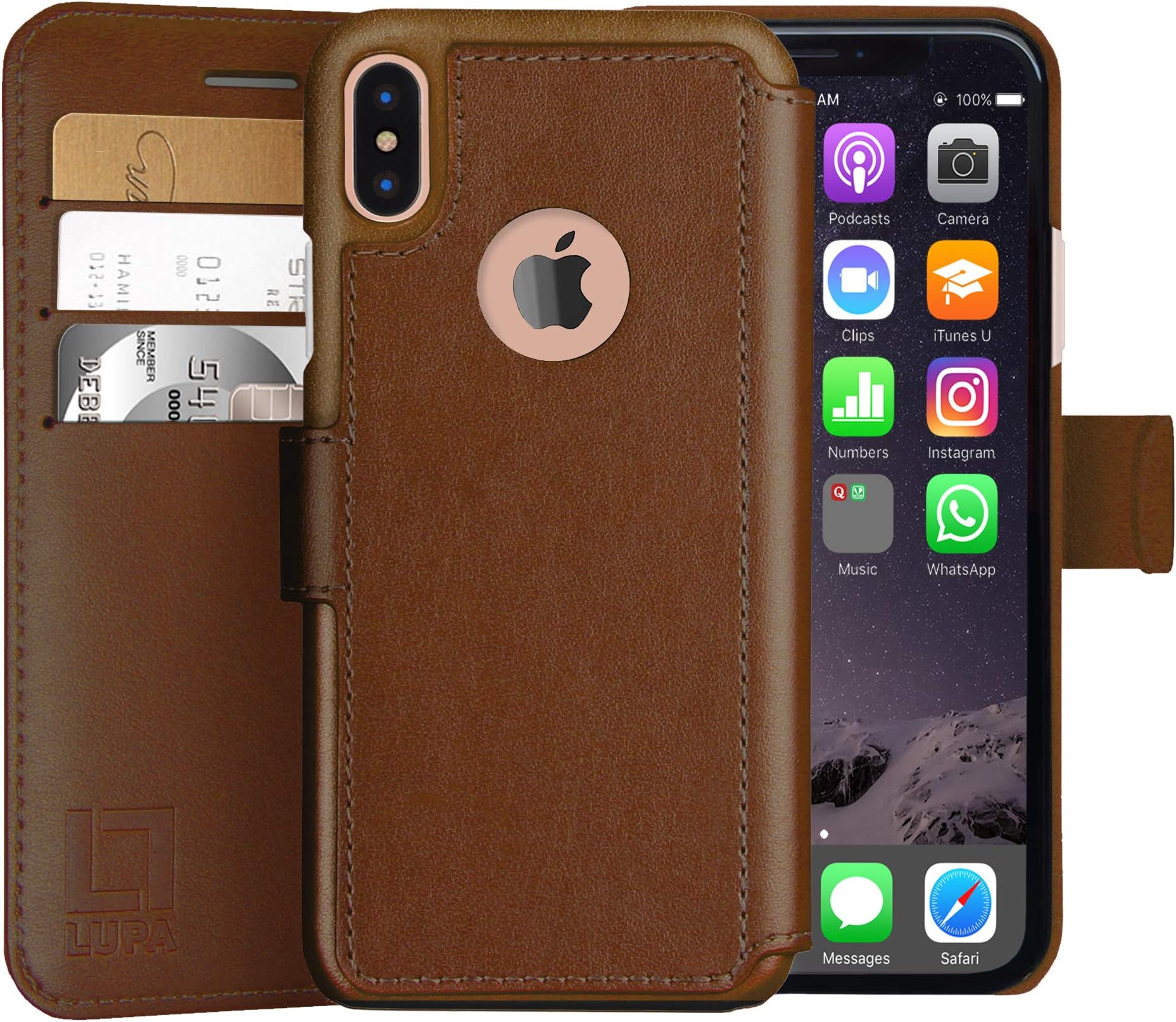 LUPA iPhone Xs Max Wallet Case -Slim & Lightweight iPhone Xs Max Flip Case with Credit Card Holder - iPhone Xs Max Wallet Case for Women & Men - Faux Leather iPhone Xs Max Purse Cases- Caramel Brown