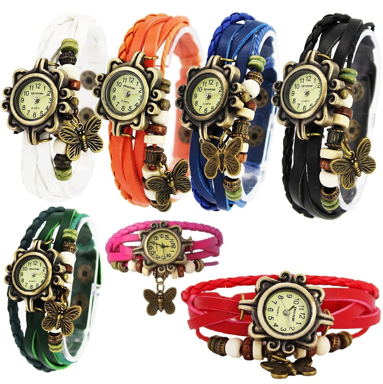LEMONADE - Pack of 7 Trendy Multicolor Fancy Vintage Leather Bracelet Butterfly Analog Watch for Girls & Women (B078RKCT57) Amazon Price History, Amazon Price Tracker