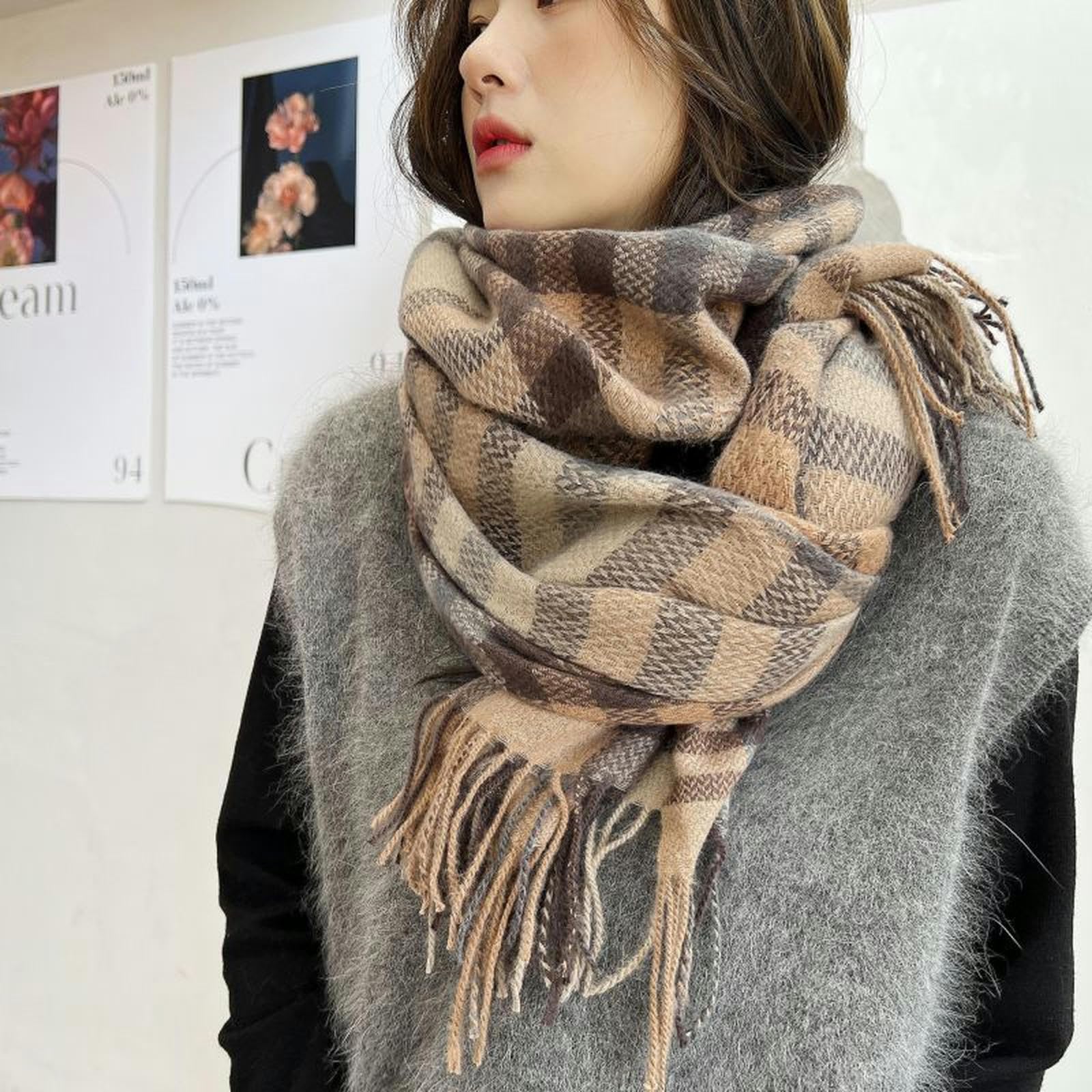 Sciarpa Donna Sciarpa da Donne Addensata di Medio-Lunghezza Dolce Dolce Imitazione Calda Imitazione in Cashmere Sciarl A Squarciale per Scialle Femmina-cammello-68 * 180 Cm