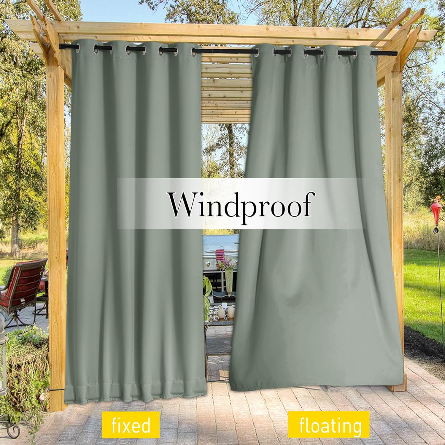 NICETOWN 2 Panels Weighted Blackout Outdoor Curtains Patio Waterproof, Thermal Insulated Top & Bottom Grommet & Back Tab Wind-Break Drapes Privacy for Pergola with Rope, W52 x L95, Sage Green