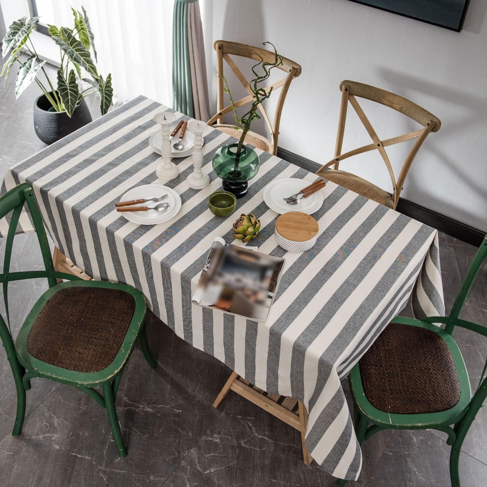 JINGYAN Tablecloths Tablecloth Cotton Linen Yarn Dyed Home Decor Table Cover Rectangular Dustproof Mantel For Birthday Kitchen Dining(Navy blue,140X220cm)