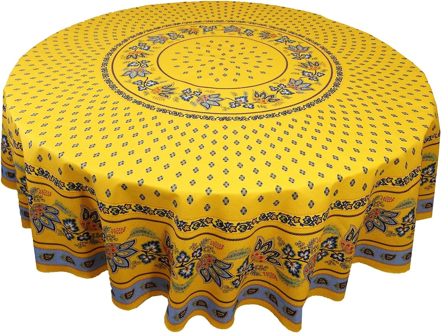 Le Cluny, Lisa Yellow French Provence Coated Cotton Tablecloth, 70 Inch Round