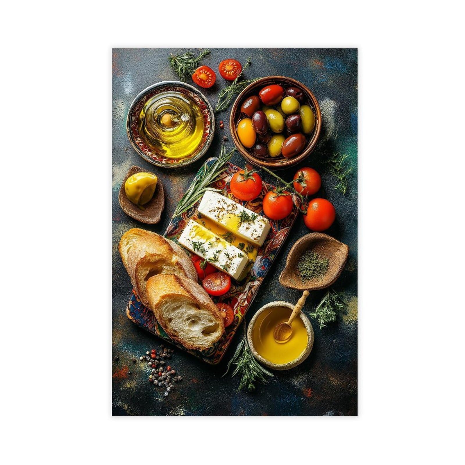 YWTJAX Mediterranean Food Poster Canvas Poster for Living Room Decor Gift