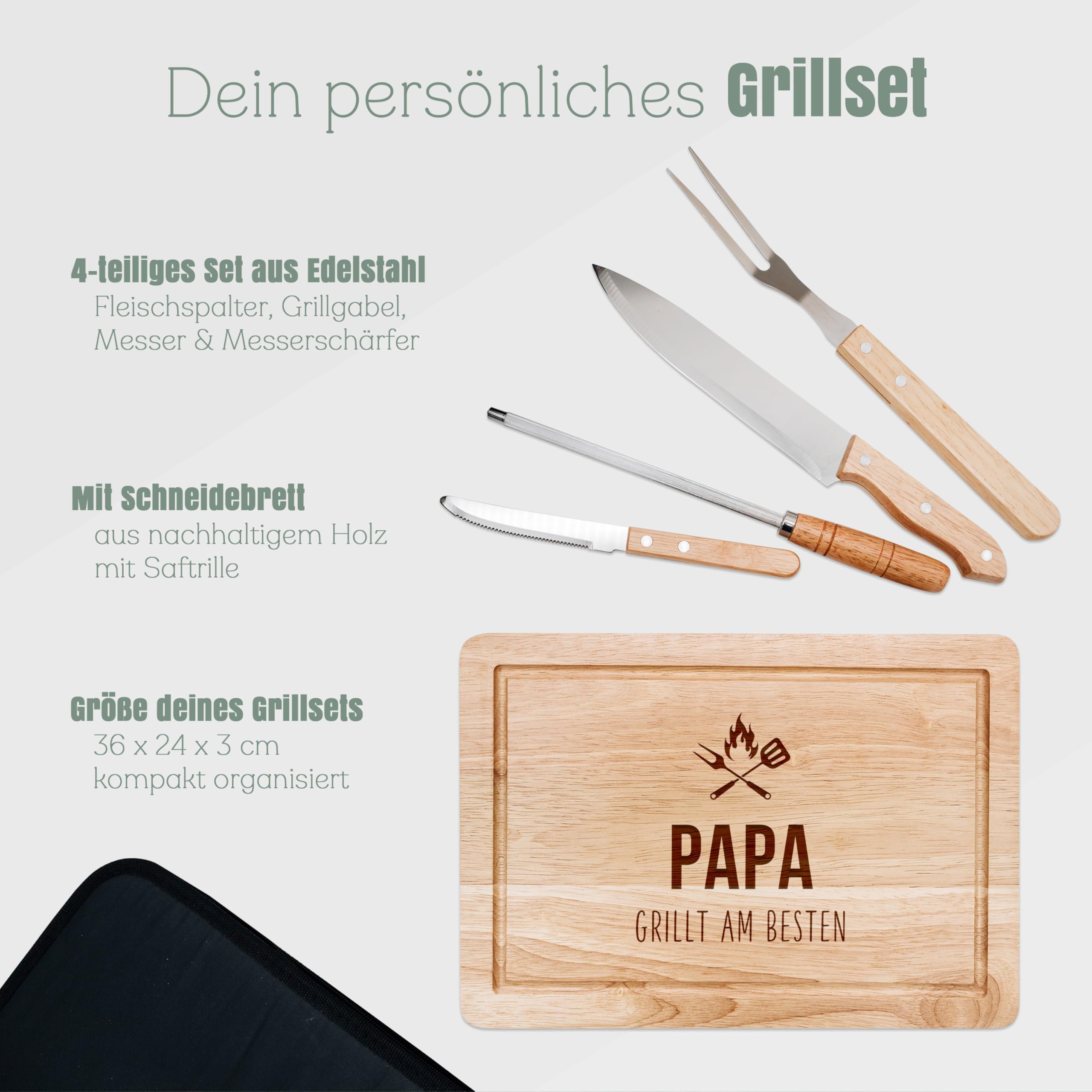 Set da barbecue con coltello in set di coltelli, regalo per grigliate, accessori per barbecue, regalo per uomini, tagliere come regalo per la festa del papà e per la stagione barbecue