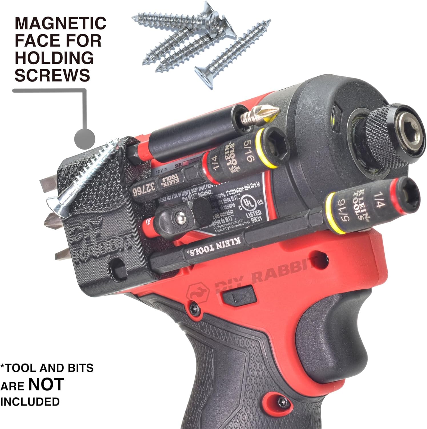 Milwaukee Bit Holder for M12 Gen 3 Fuel Impact Drivers with 7 Magnetic 1/4 Hex Bit Set Organizer. Custom Made for M12 Fuel 3453-20 & 3404-20 - M12 Tools Accessories