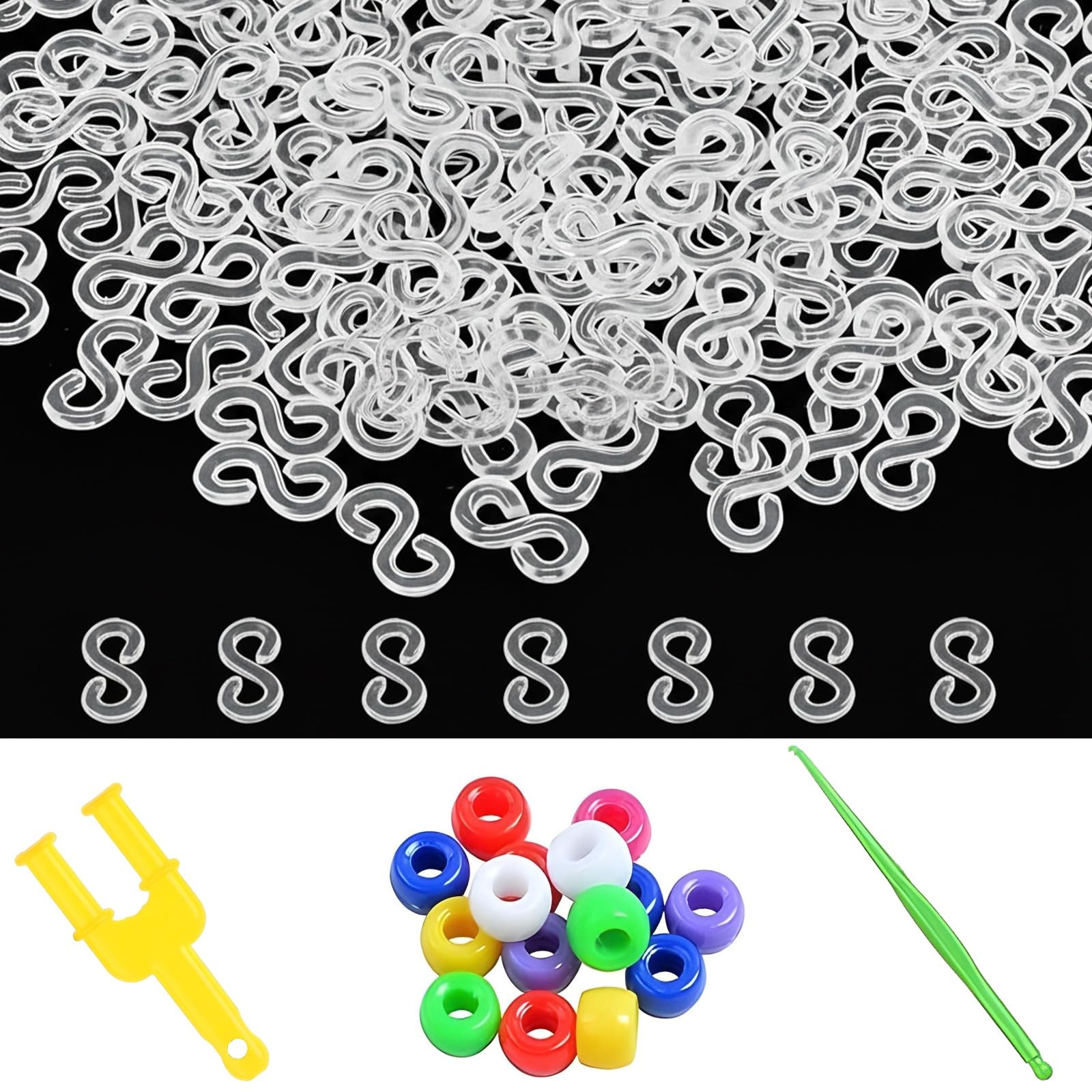 Daskid Transparent 600 S Clips With Y Loom & Crochet Hook, Pony Beads Craft Set For Loom Band Bracelet Making, Diy Jewellery & Accessories Refills Kit (Transparent)