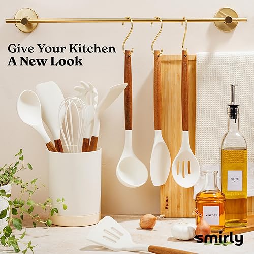 Vista 11 de Juego de utensilios de cocina de silicona y soporte: juego de utensilios de cocina, esenciales de cocina para el nuevo hogar y el primer Naranja