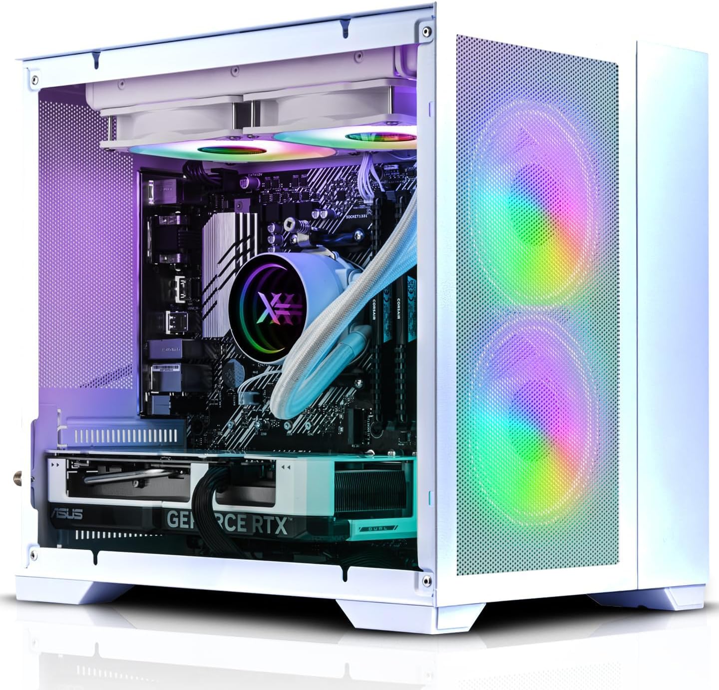 ADMI Gaming PC • Intel i7 12700ΚF • Nvidia RTX 4060 8GB GDDR6 • 32GB 3200MHz DDR4 • 1TB M.2 SSD • B660 • AIO Liquid CPU Cooling • 550W PSU • Wifi • White Tempered Glass RGB Gaming PC Case • Windows 11