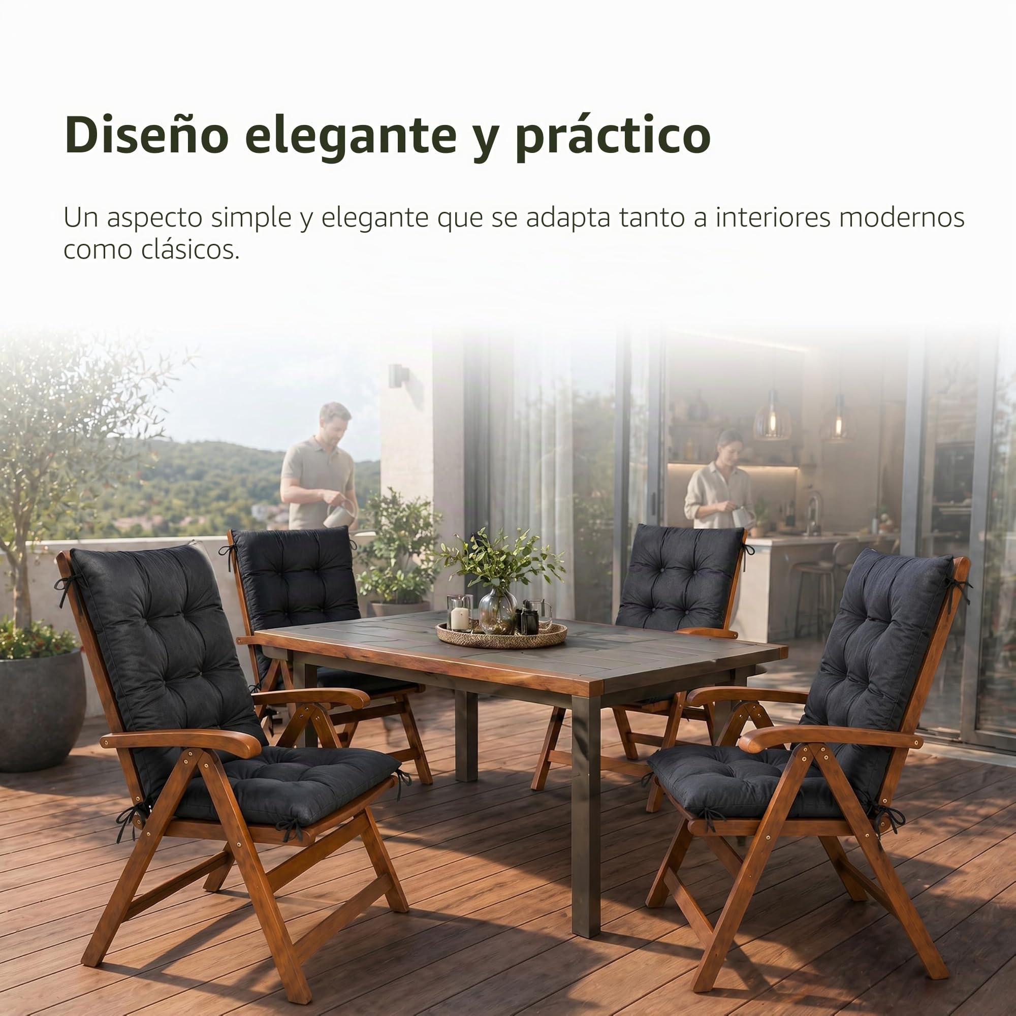 POKAR Juego de 2 Cojines Silla Jardín Respaldo Alto 120x50x10 cm | Colchonetas Acolchadas Impermeables Repelentes al Agua | Cojines para Sillón Exterior | Oeko-Tex Antracita