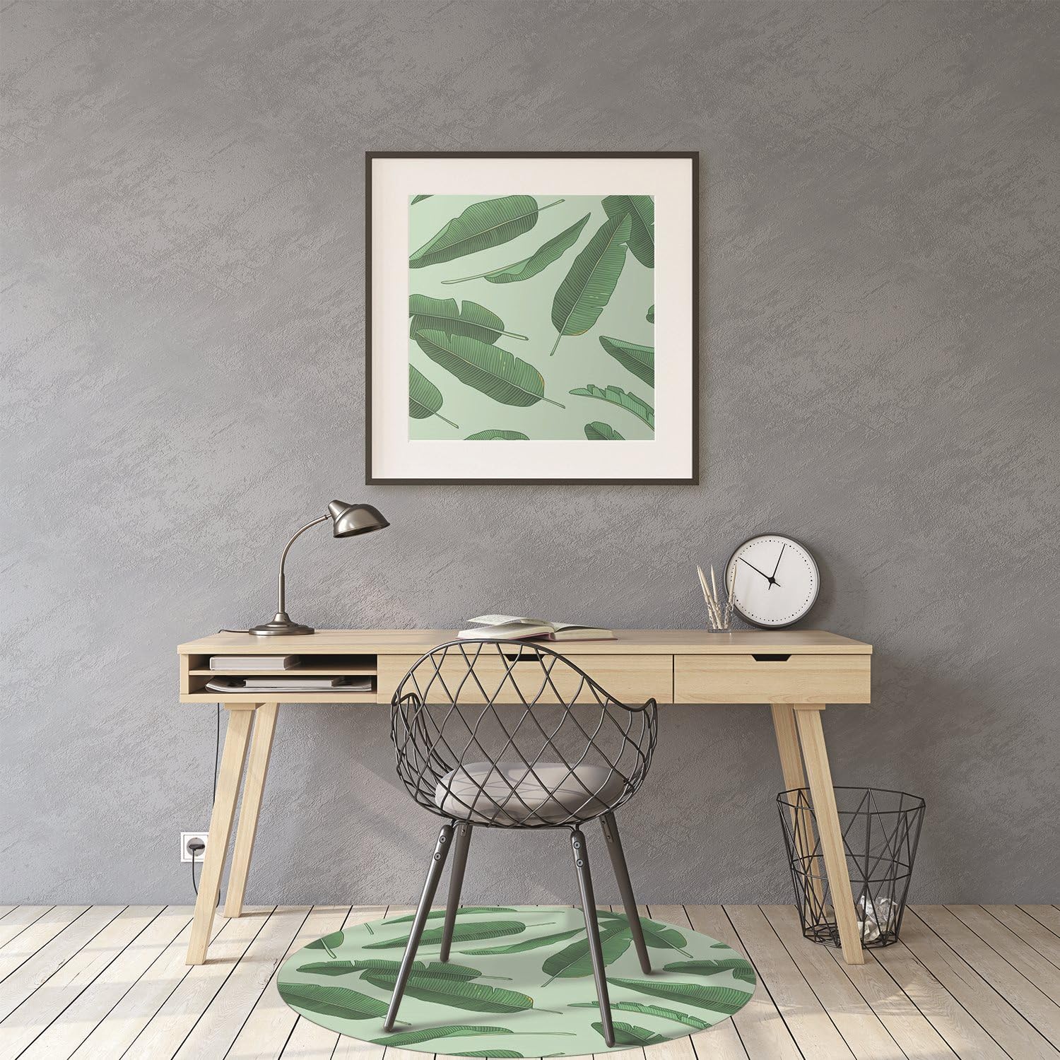 Tappetino per Sedia ø100 cm Antiscivolo Impermeabile Protezione di Pavimenti Rotondo Resistente ai Danni per Ufficio a Casa Facile da Pulire PVC Vinile - foglie di banano