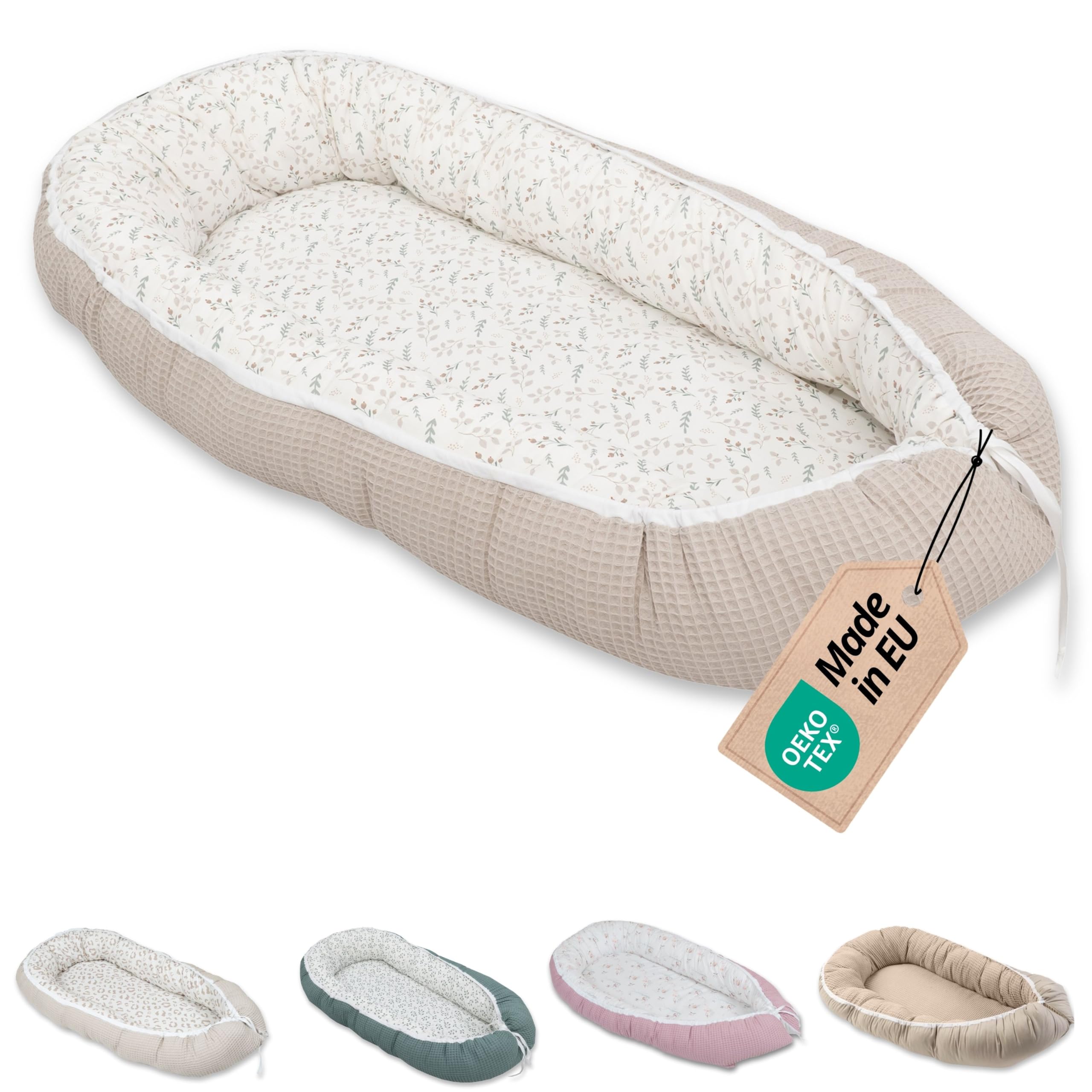 ULLENBOOM Babynest OEKO-TEX Materialien Made in EU Babynestchen Neugeborene Kuschelnest Baby tragbares Reisebett gepolstert waschbar 55x95 cm