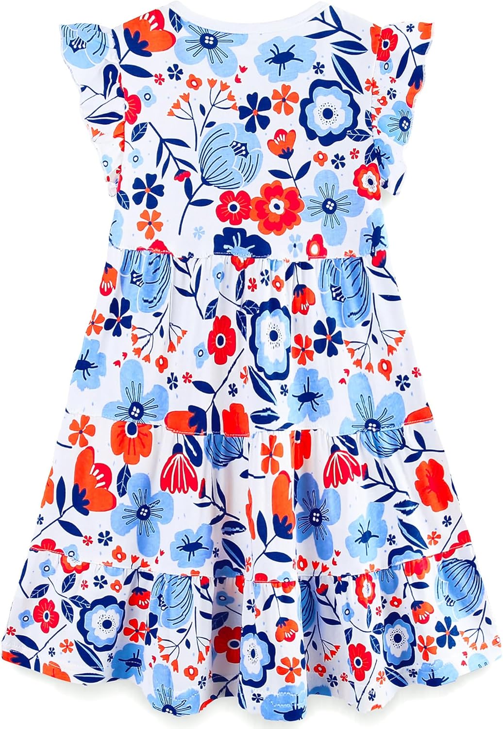 Bumeex Girl's Dresses Cotton Ruffle Sleeve Tiered Swing A-Line Cute Midi Casual Sundress - Image 2