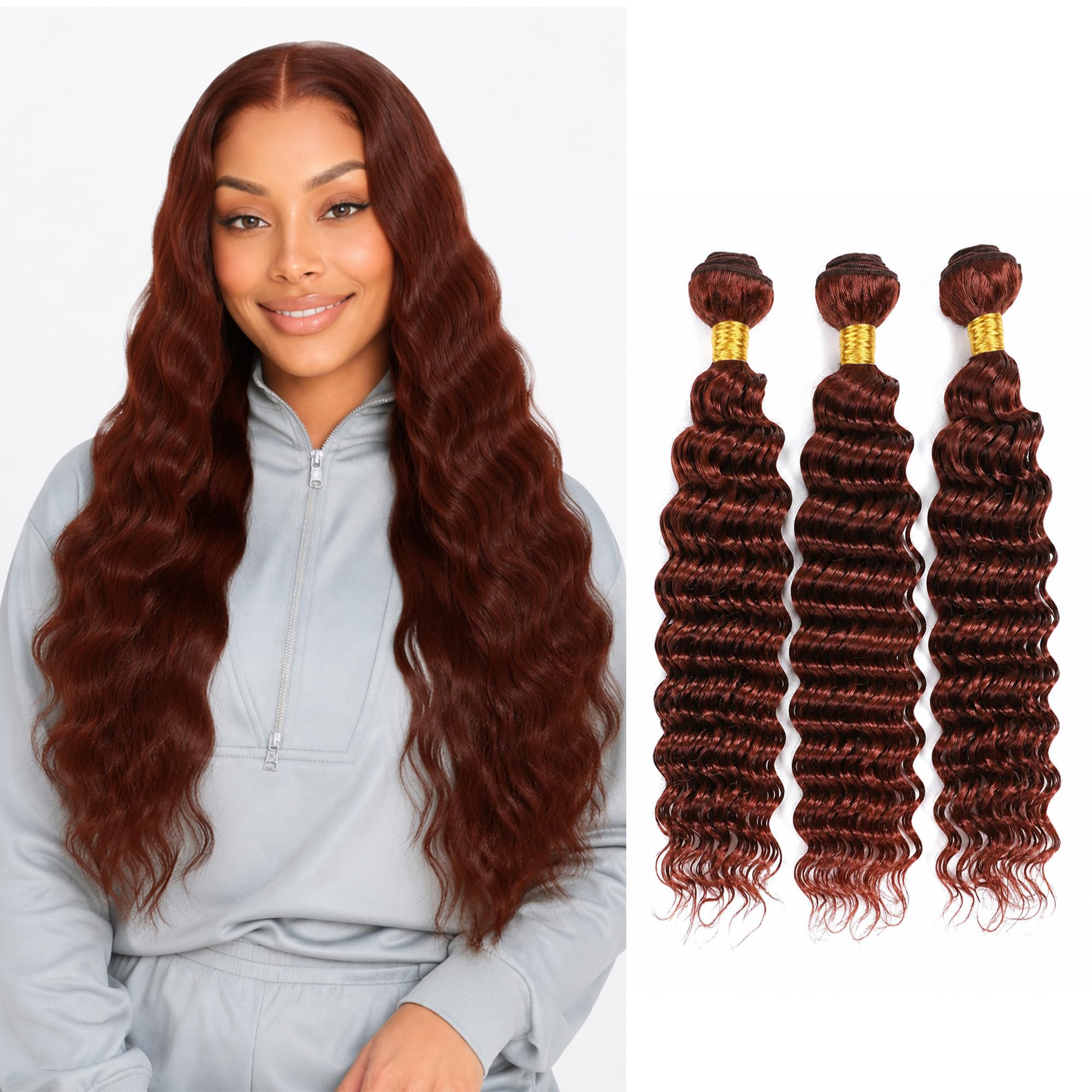 Photo 1 of Niciitysi Copper Red Deep Wave Human Hair Bundles