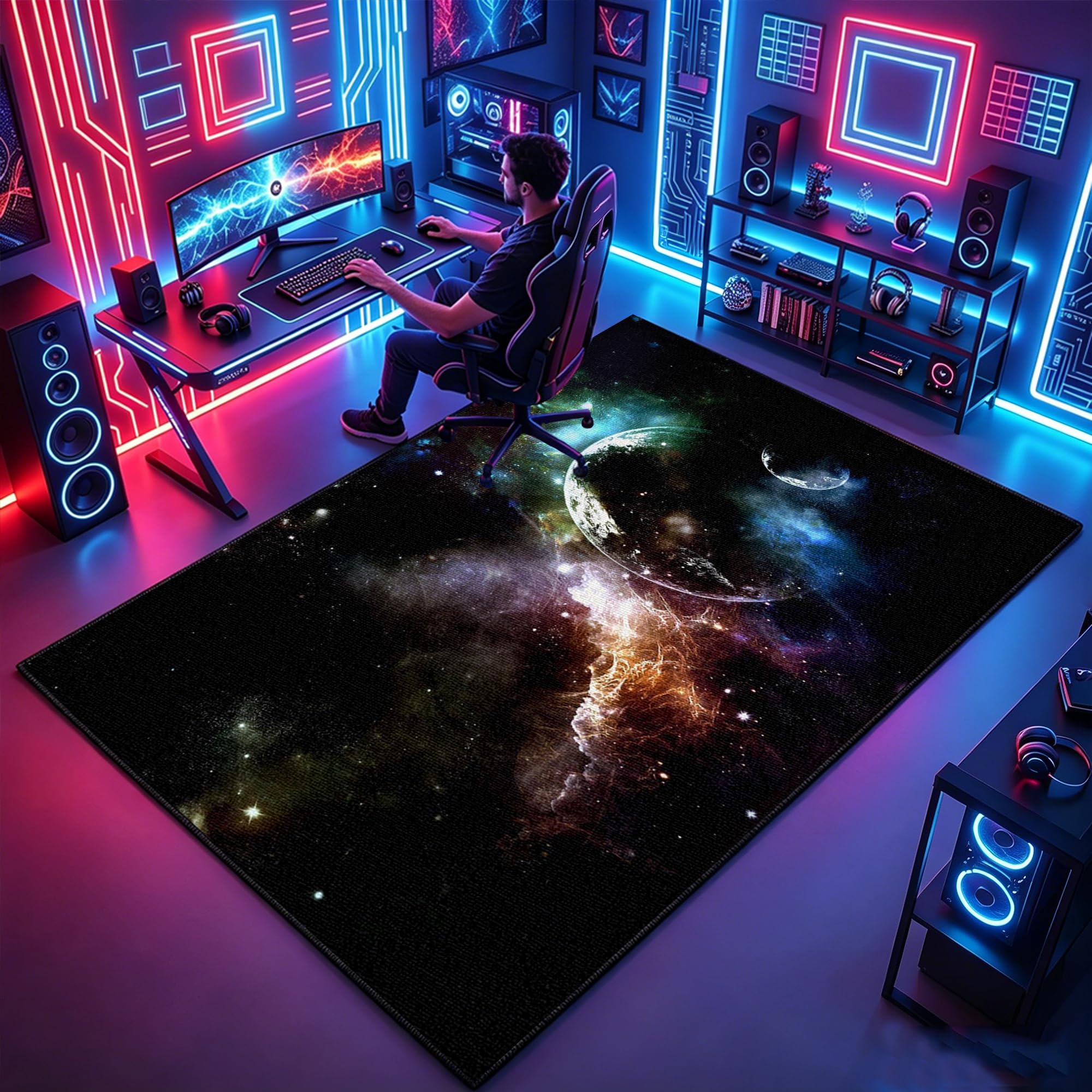 Atemrdsye Gaming Rug for Boys Bedroom 80 x 120 cm Gamer Rug, Colorful Boys Bedroom rug, Game Controller rug for Game Room Playroom Home Decor, Non Slip Carpet Decorative Floor Mat
