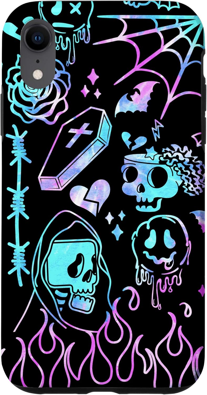 iPhone XR Melting Happy Face Smile Doodle Graffiti Flames Pastel Goth Case