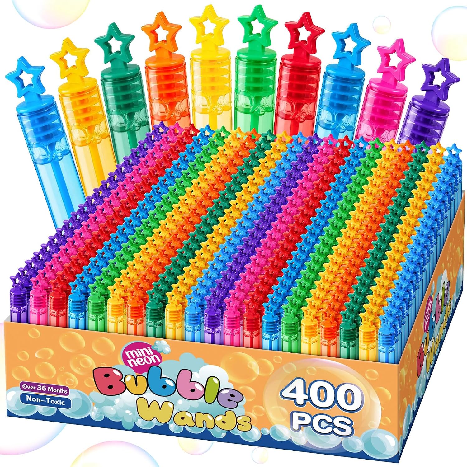 200 Pcs Mini Bubble Wands in 10 Colors, Bulk Party Favors for Kids, Themed Birthday, Christmas, New Year, Valentine, Carnival, School Classroom Prizes for Boys & Girls, Ideal Goodies Bags Stuffers