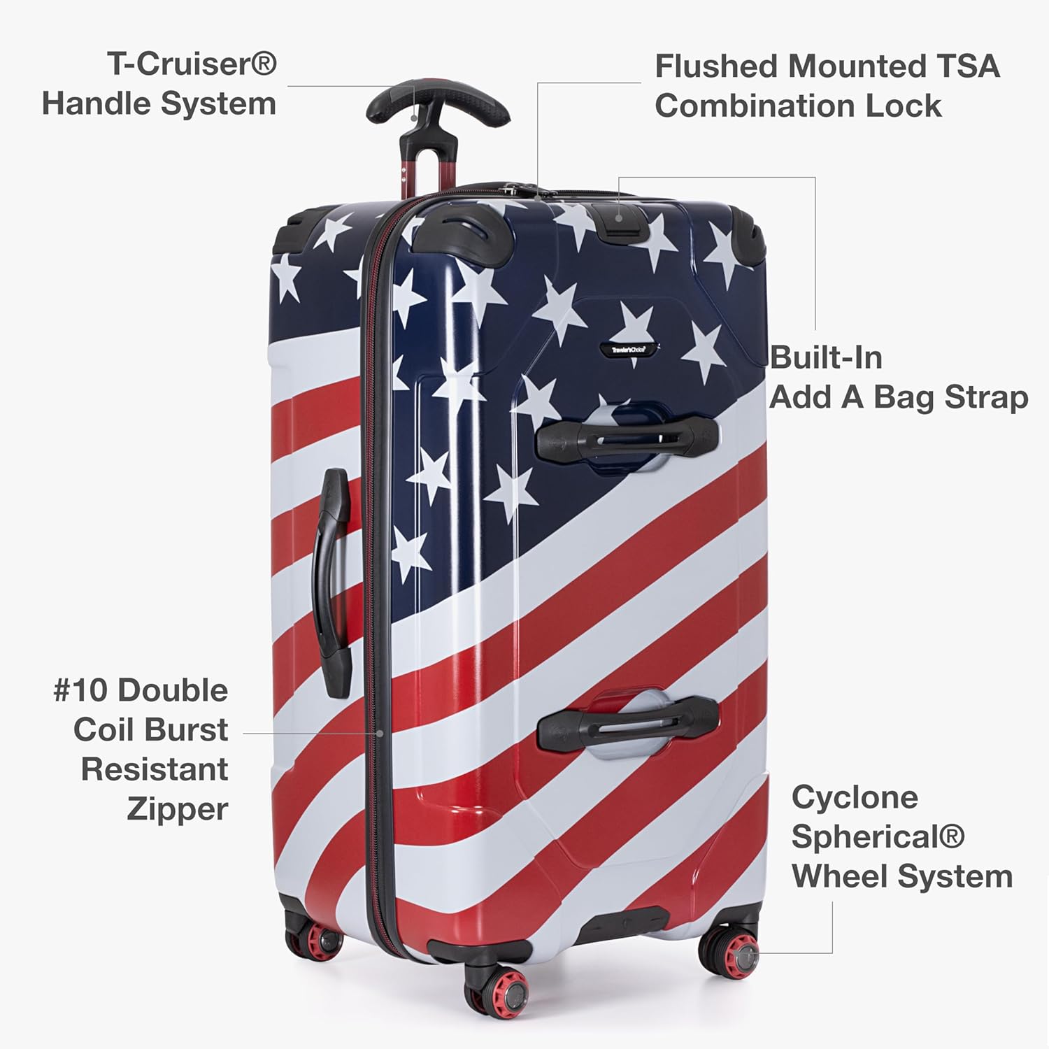 traveler's choice maxporter ii polycarbonate hardside trunk with spinner wheels, american flag, 31-inch large trunk 31-inch large trunk american flag