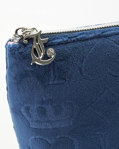 Miniatura 4 de Juicy Couture Bolsa de maquillaje azul organizador de cosméticos esenciales de viaje con cremallera superior cuña terciopelo corazón corona