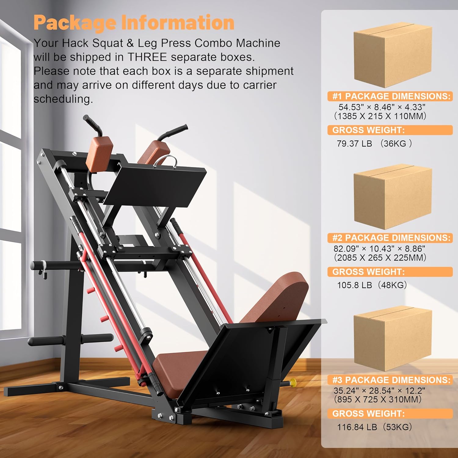 Hack Squat and Leg Press Combo Machine with Linear Bearing Guide Rails, Seamless Conversion Design, 1000 lb Capacity, for Quad, Glutes and Hamstring Training