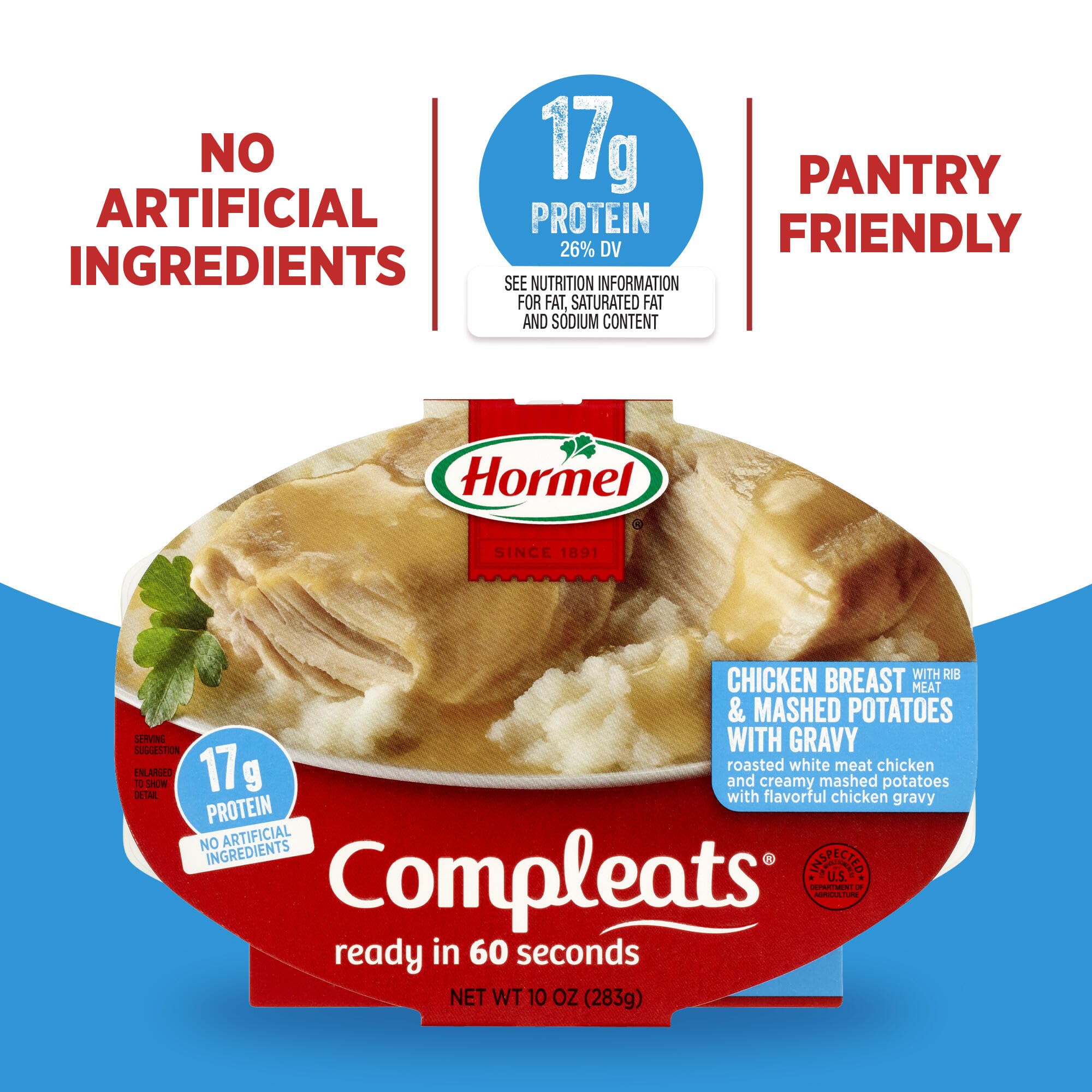 HORMEL COMPLEATS Chicken Breast & Mashed Potatoes With Gravy Microwave Tray, 10 oz (Pack of 6)