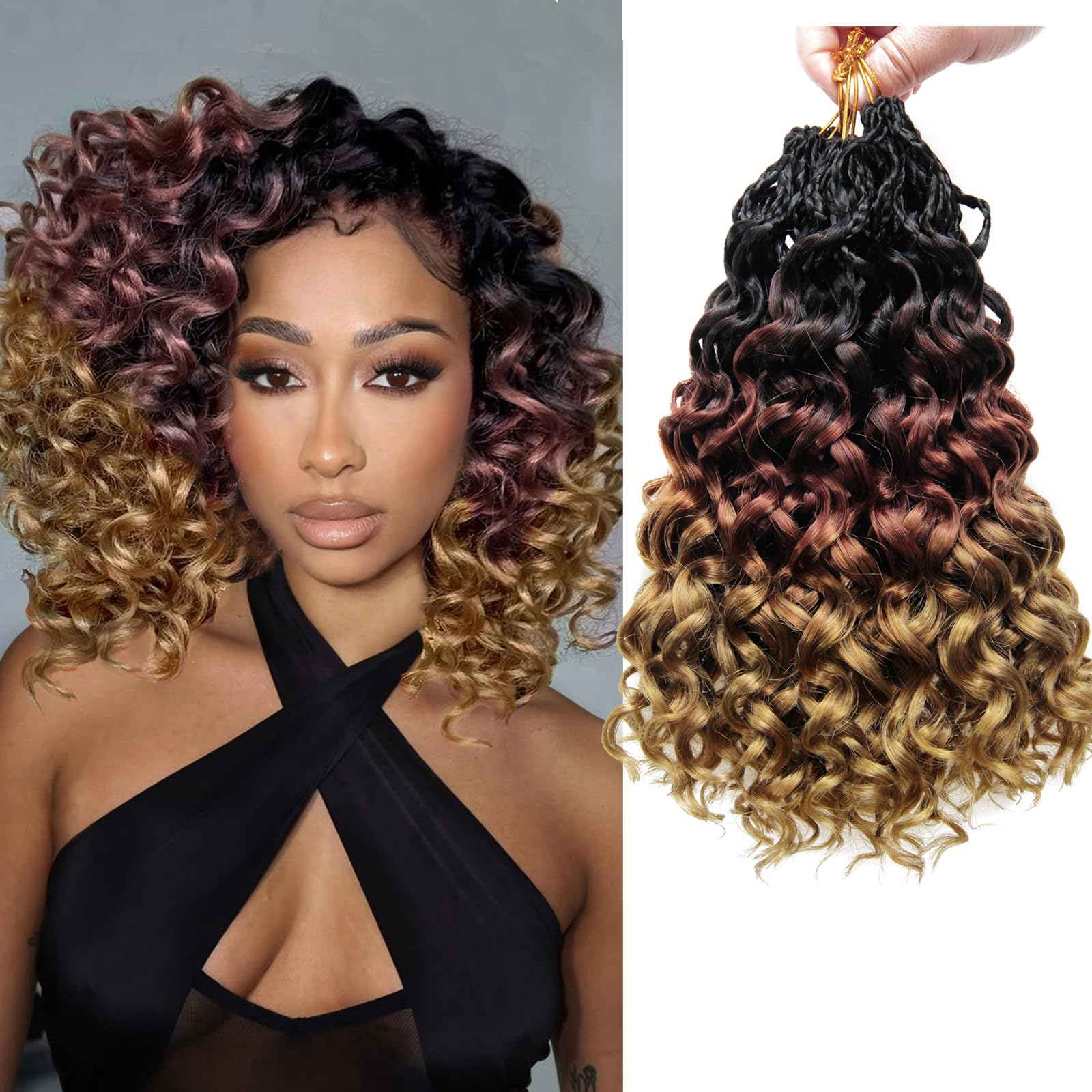 Gogo Curl Crochet Hair Pre Looped Beach Curl Ocean Wave Crochet Hair Extensions Water Wave Crochet Braiding Hair 10 Inch 8 Packs 1B/30/27