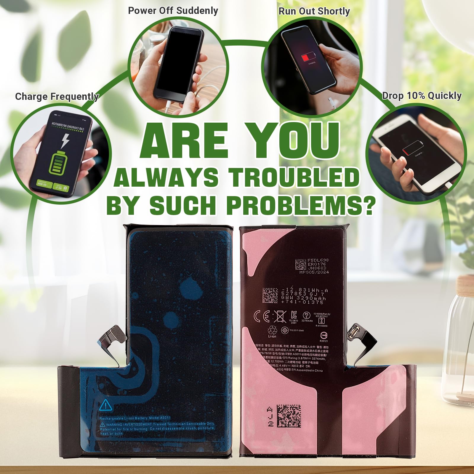 Neu A3011 Akku Ersatz Kompatibel mit iphone15 pro A2848, A3101, A3102, A3104 Ersatzbatterie mit aktualisiertem Reparaturwerkzeugsatz