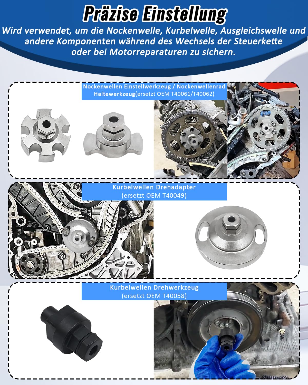 Motor Einstellwerkzeug Zahnriemen Werkzeug Kompatibel mit VW Audi 2.7 3.0 TDI, Steuerkette Nockenwellen Kurbelwellen Arretierwerkzeug ersetzt T40049, T40058, T40060, T40061, T40062, 3359,3242