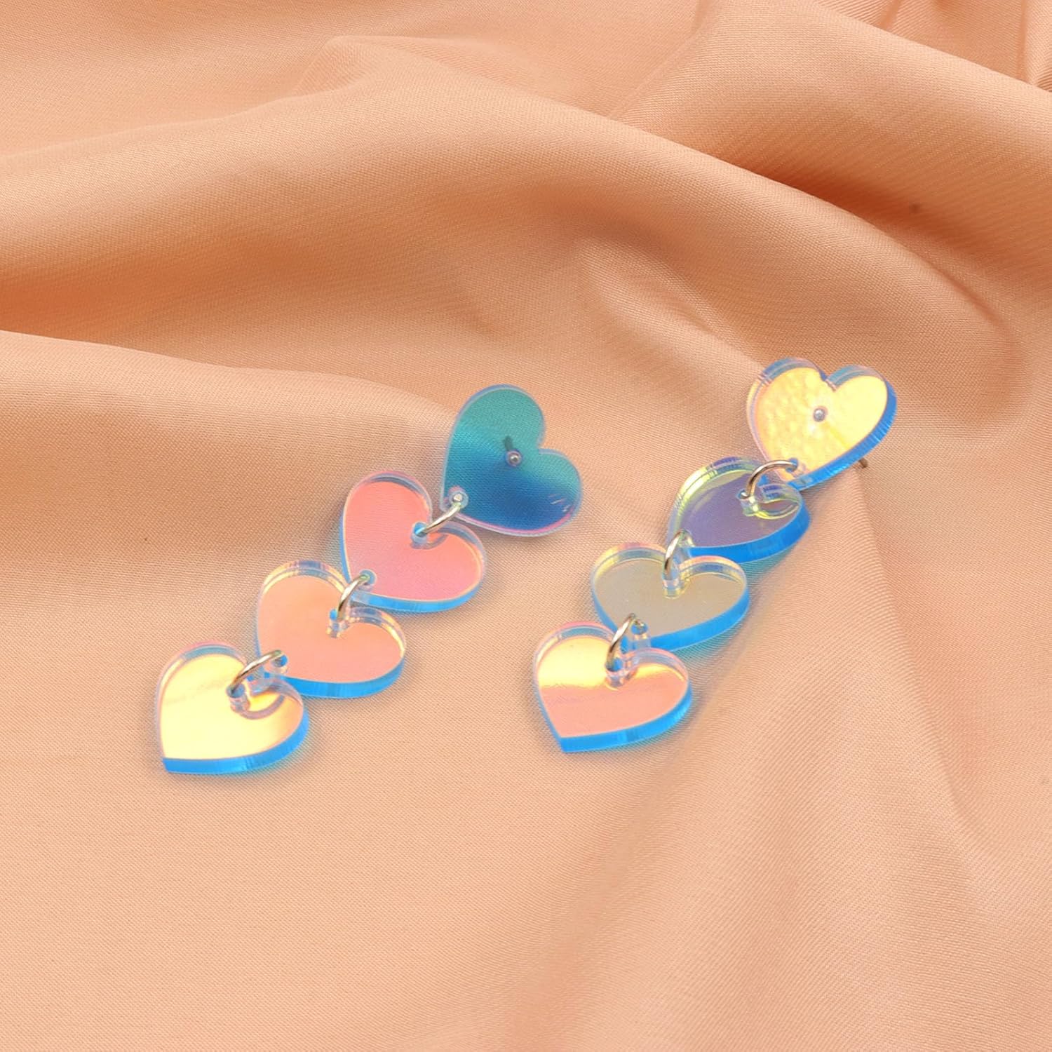 Simple Cute Acrylic Pink Heart Earrings Dangle for Women, Unique Lightweight Geometric Heart Dangle Drop Earrings Jewelry - Image 9