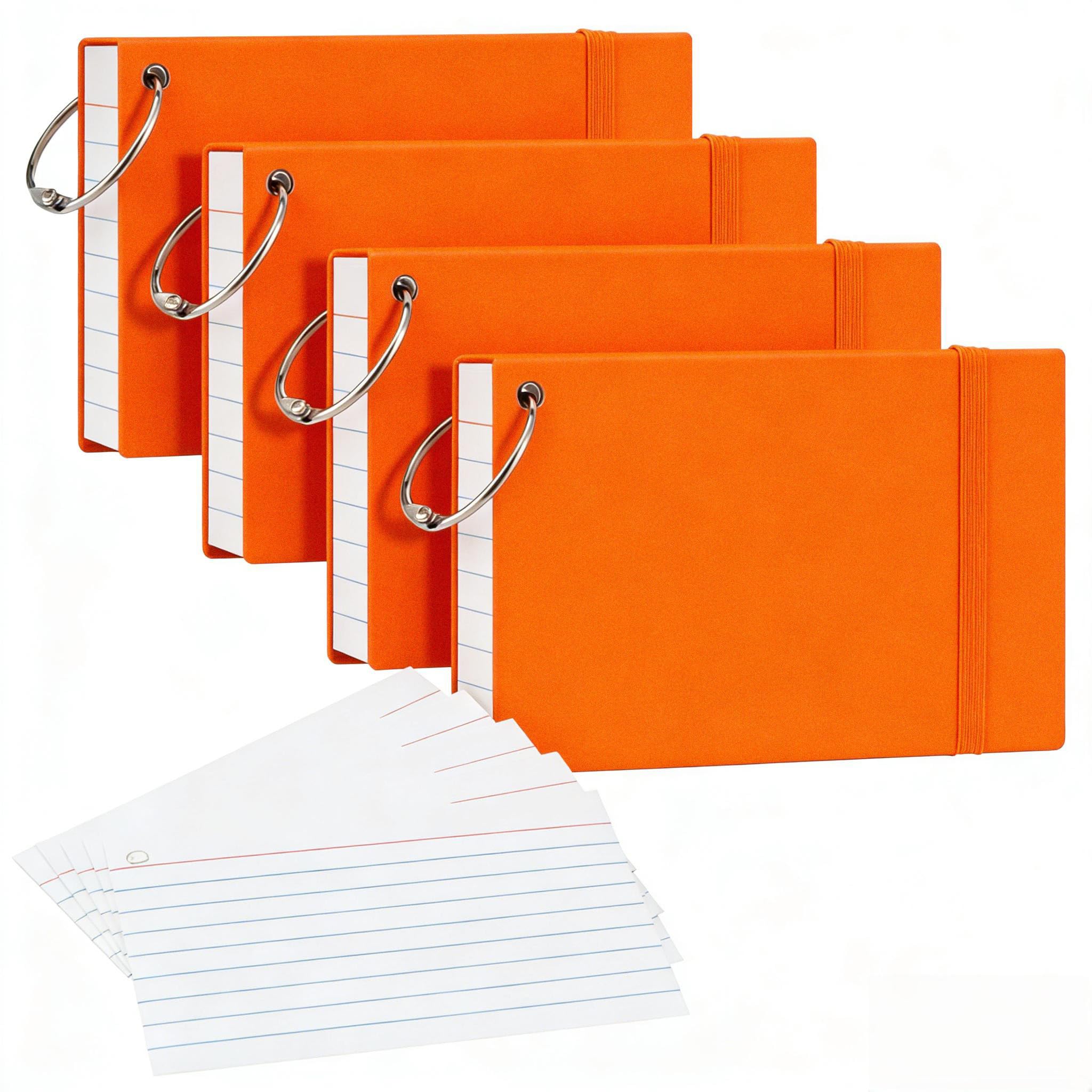 NEEWAY Heavyweight Ruled Index Cards 3x5, 200 Count Flash Cards with Rings and Cover, White Note Cards Lined for Home, Office (Orange)