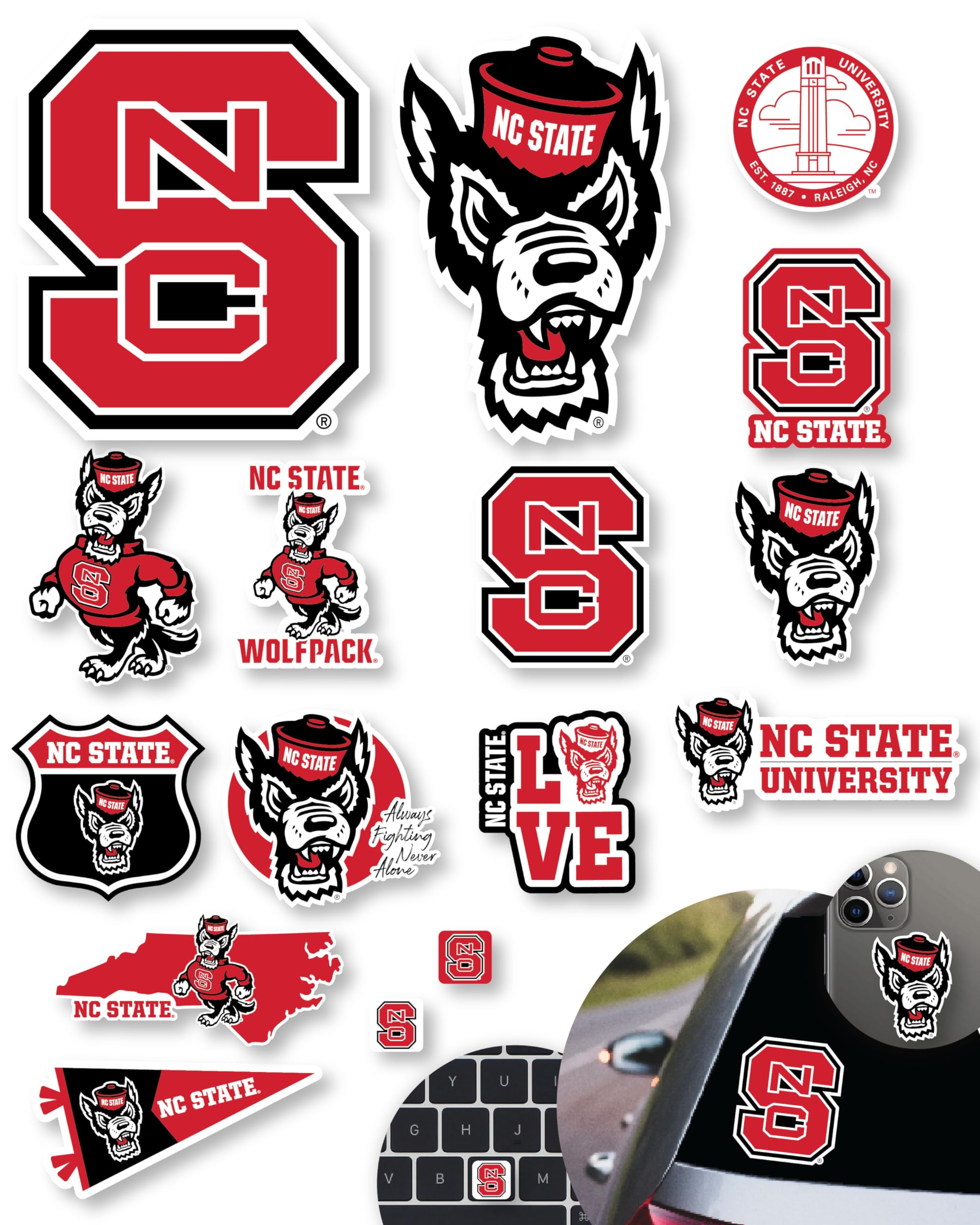 NC State Wolfpack Stickers &amp; Decals for Car, Laptop &amp; Phone 14 Pc Gift Set