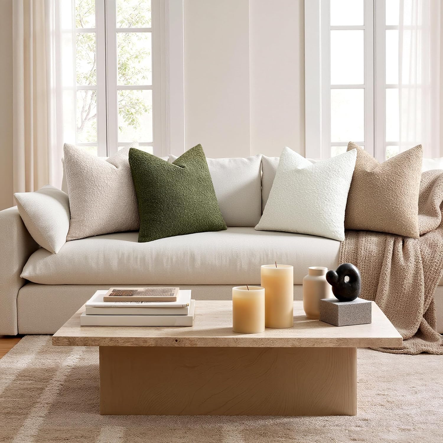 ANRODUO Pack of 2 Textured Boucle Throw Pillow Covers Soft White Euro Decorative Accent Solid Pillow Cases Cozy Modern Couch Cushion Case for Chair Sofa Bedroom Living Room Home Decor, 26 x 26 Inch - Image 8