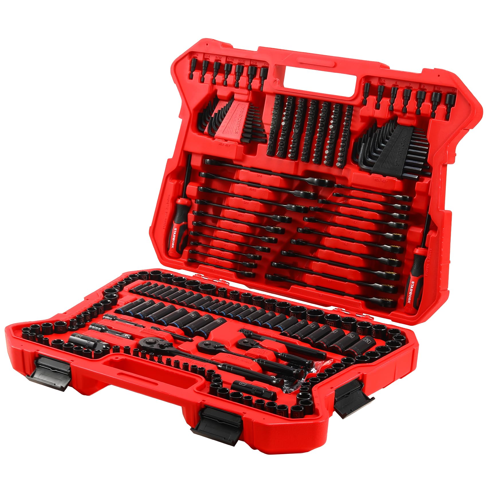 Starwork Red True Mechanic™ 303-Piece Mechanics Tool Set, 120T Ratcheting Wrench, Professional, Sae/Metric