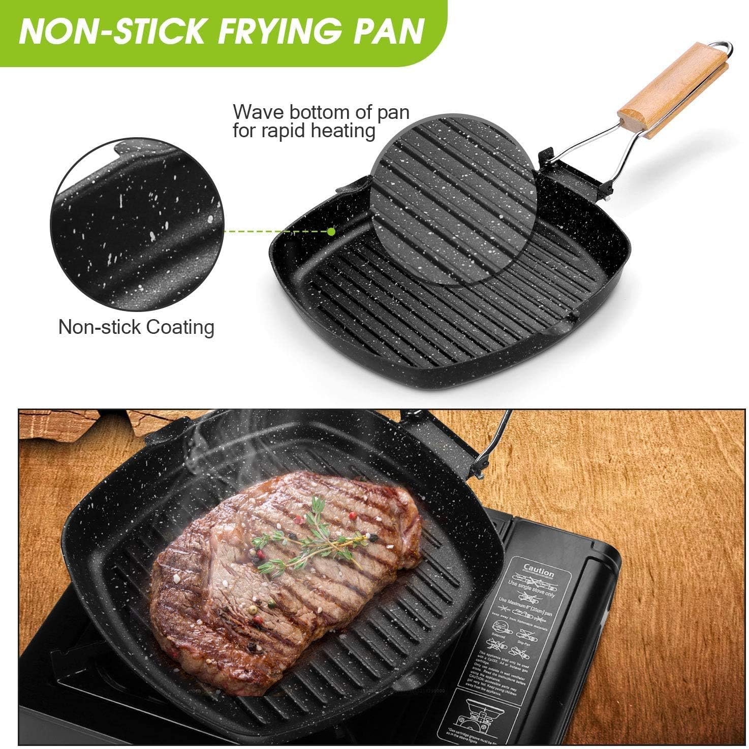 Odoland Camping Cookware Frying Pan Grilling Pan with Folding Handle, Portable Camp Pan Cooking Equipment for Outdoor Camping Hiking and Picnic, Durable and Non-Stick : Sports & Outdoors