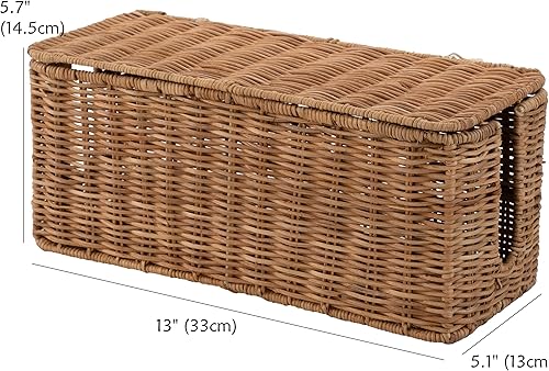 Vista 7 de PEMAR Caja de gestión de cables de mimbre de ratán natural, organizador de cables, 2 ranuras abiertas, organizador de cables debajo del escritorio