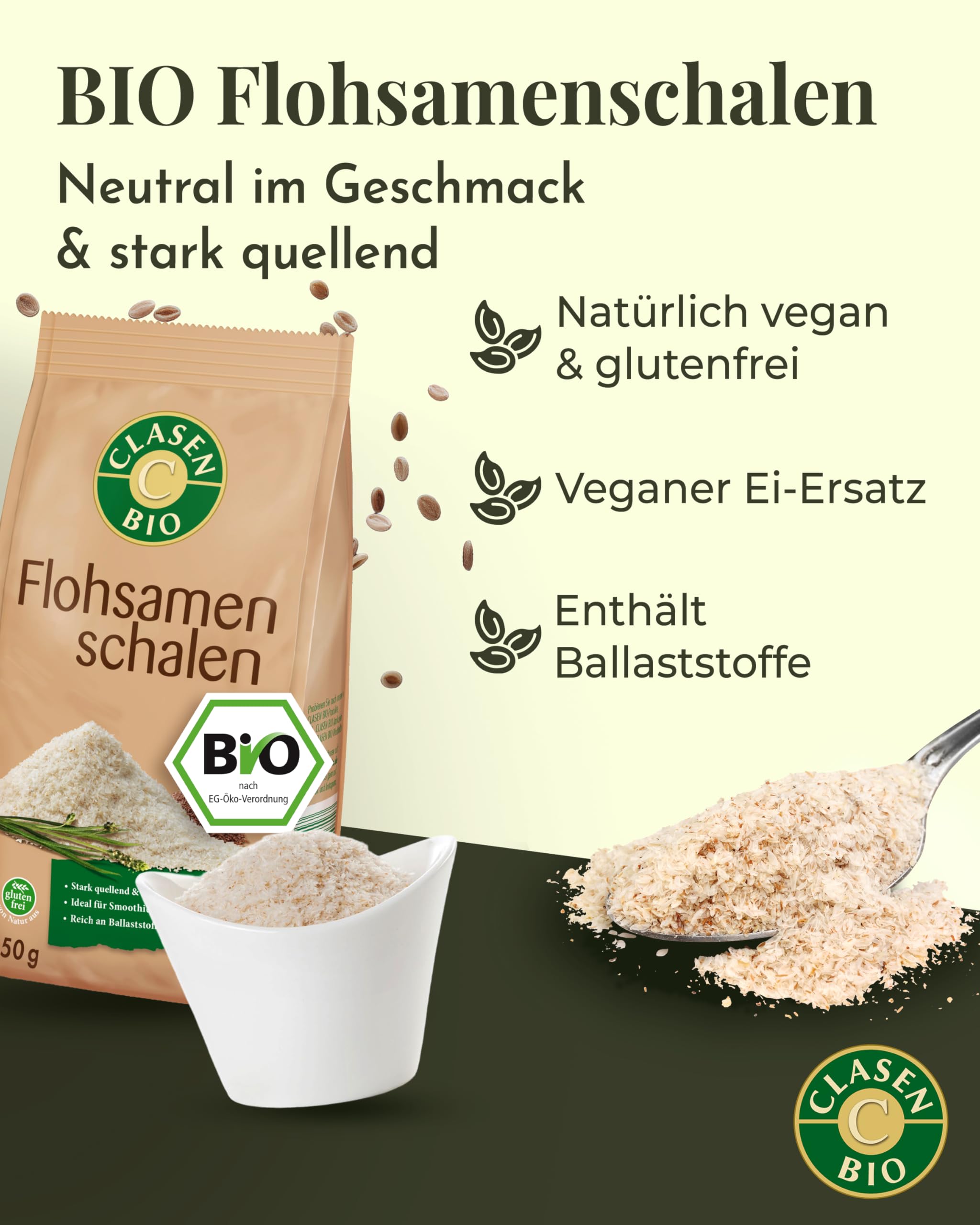 8x CLASEN BIO Flohsamenschalen - 150g