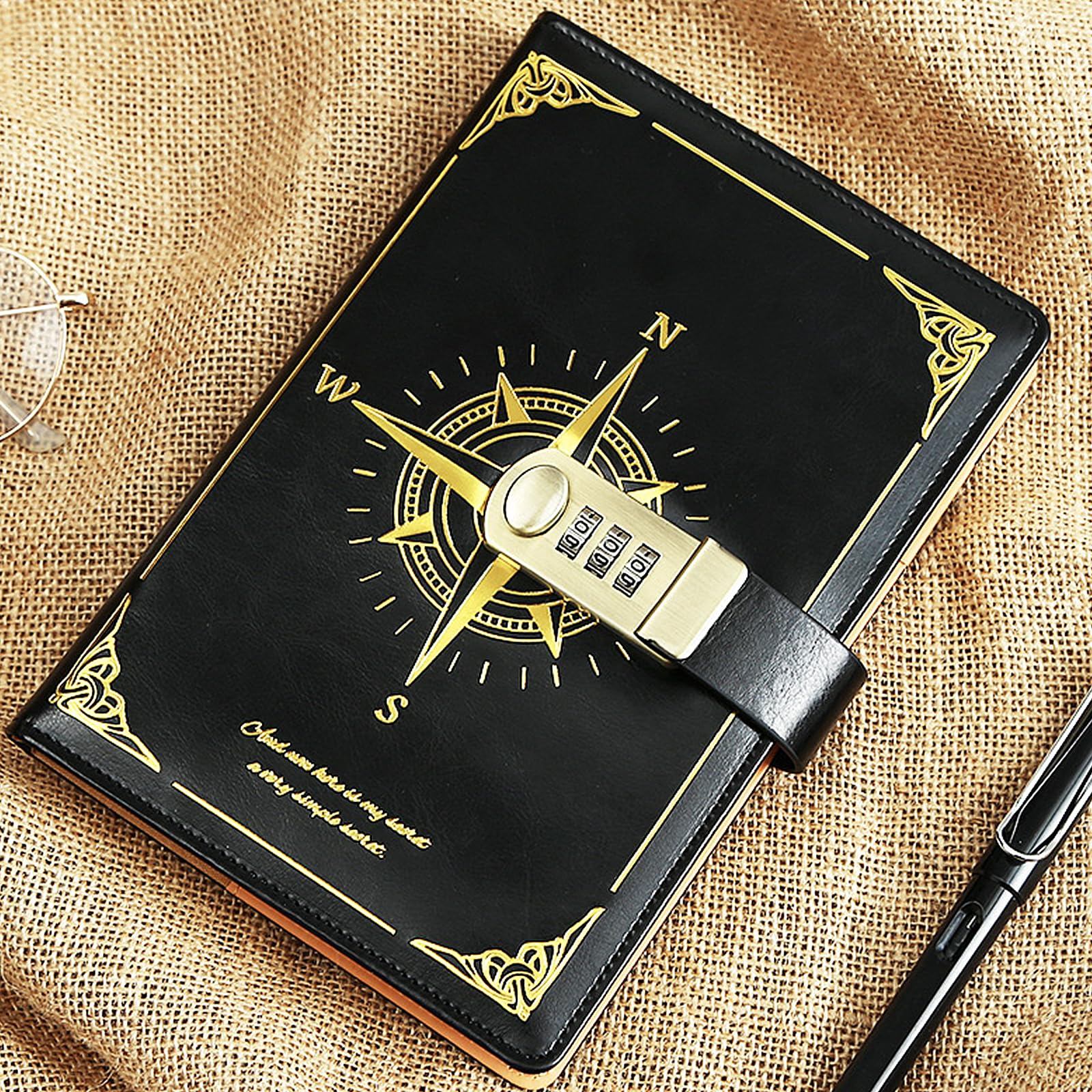 Lvpradior Diary with Lock, 400 pages PU Leather Journal with Combination Lock, Vintage Lock Diary for Women Men, Personal Organizers Planner, Secret Diaries Notebook Protection of Privacy (Black)