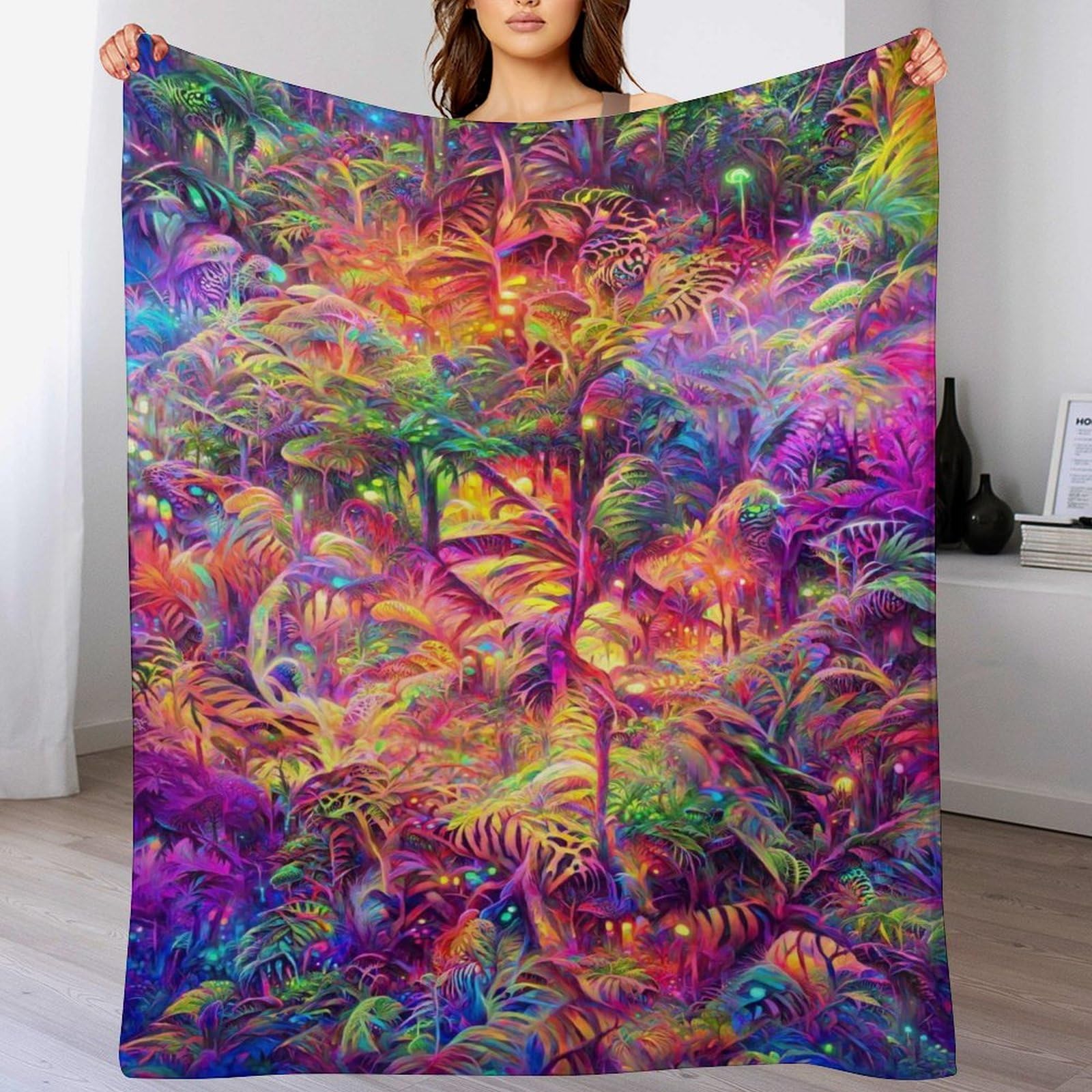 Ggjjtt Boys Psychedelic Jungle Plush Bed Blanket, Fleece Blanket For Kids Young Girls, Anti Pilling Throw Blanket Bedroom Sofa Couch Blanket 180×200Cm