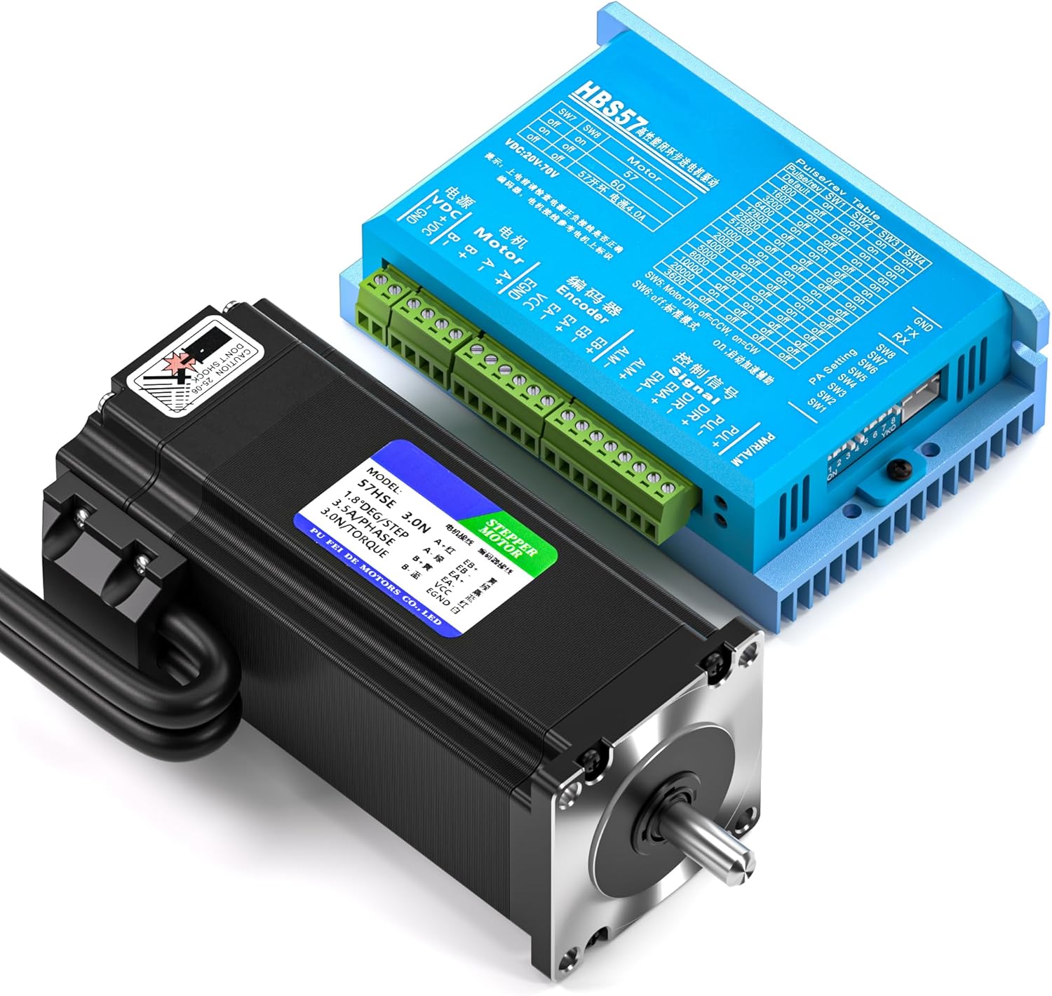 Eyes.sys 428oz-in Closed Loop Stepper Motor Kit, 3Nm/428oz.in Nema23 57HSZ3N & 24-80VDC HSS57 Driver Power Cable Encoder