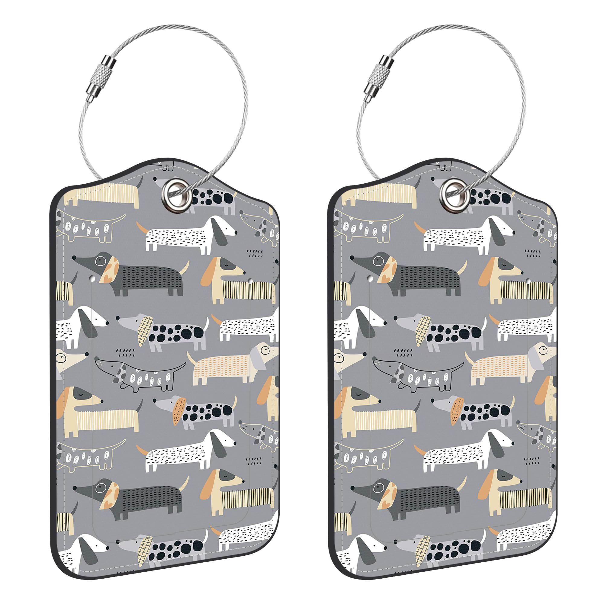 Neidius 2 Pack Luggage Tags for Suitcase,Cute Dachshund PU Leather Luggage Tags with Privacy Cover Name Address Labels and Steel Ring,Creative Travel