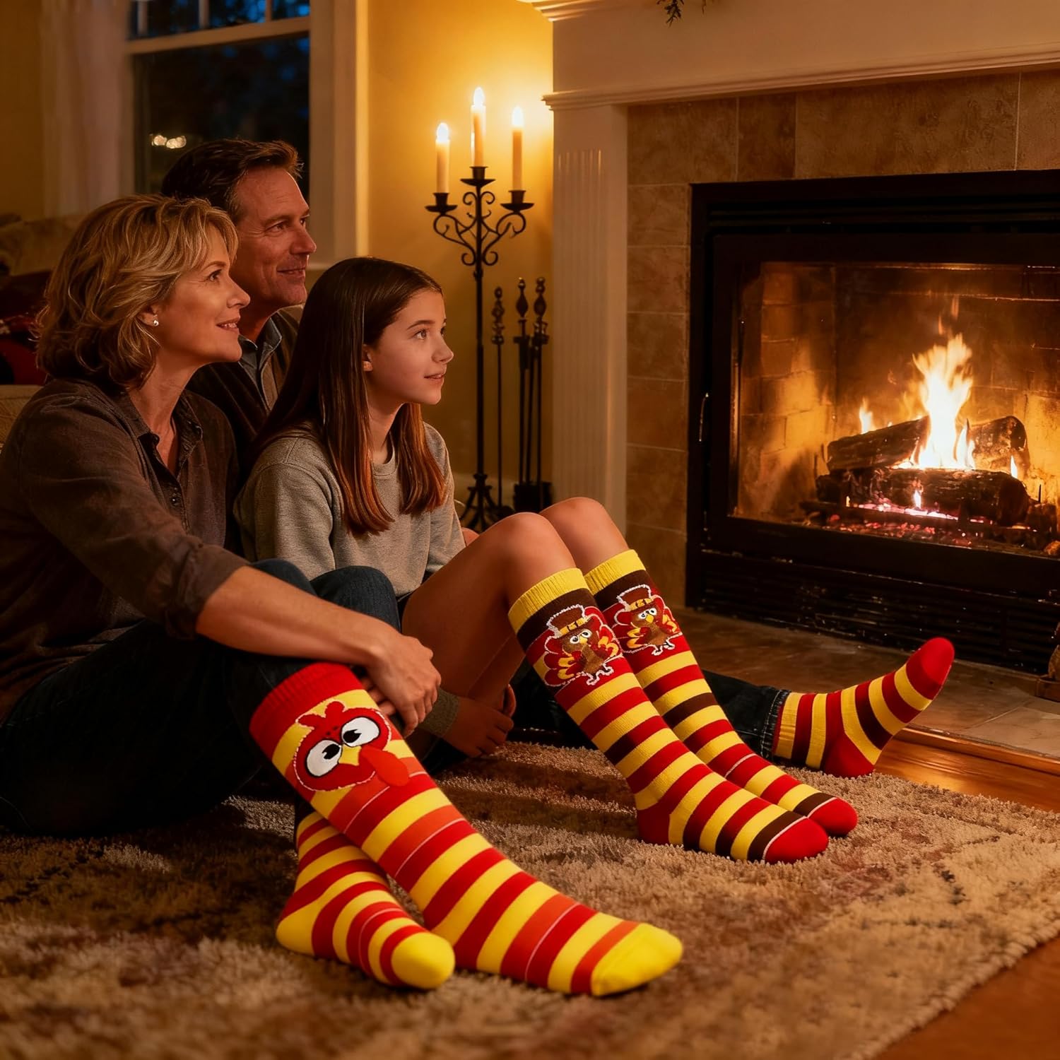 LUKBERA 4 Pairs Thanksgiving Turkey Socks, Turkey Trot Running Socks Striped Mid-calf Socks for Thanksgiving Women Men Autumn Holiday Gifts Decor - Image 3