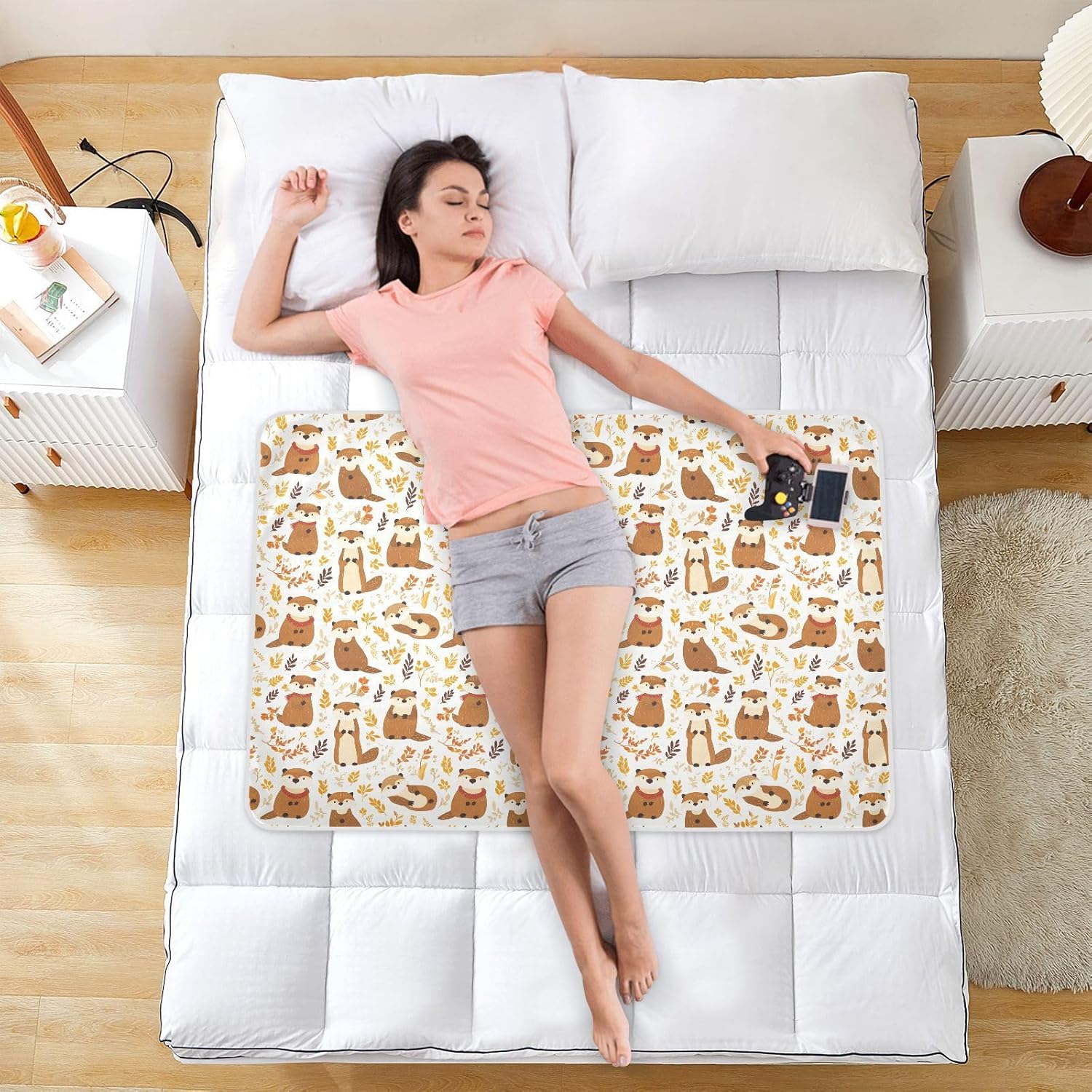 Autumn Orange Otters Extra Large Resuable Diaper Mats Soft Absorbent Mattress Pad Slip-Resistant Cradle Mattress for Children Adults Pets , 52" L x 34" W