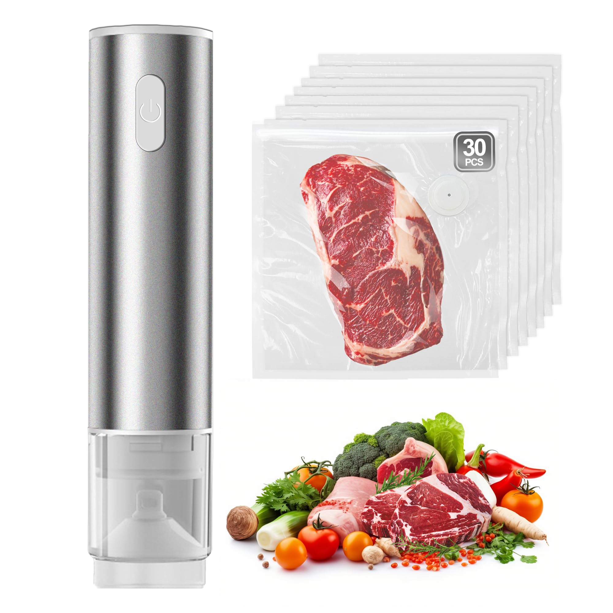 Máquina selladora al vacío de ahorro de alimentos, sellador al vacío compacto de mano para alimentos, sellador al vacío de alimentos, sellador de bolsas, con 30 bolsas selladoras al vacío