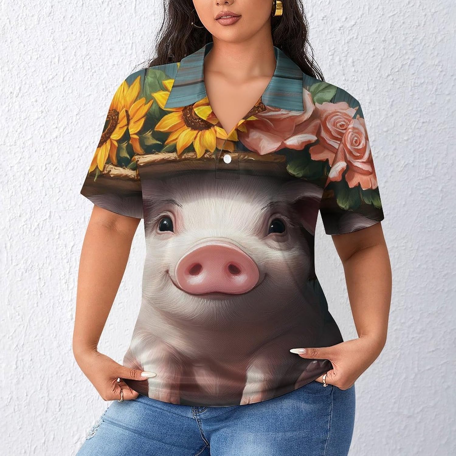 Funny Pigs Womens Golf Polo Shirts Summer Short Sleeve Collared 3 Buttons T Shirt Activewear Tops