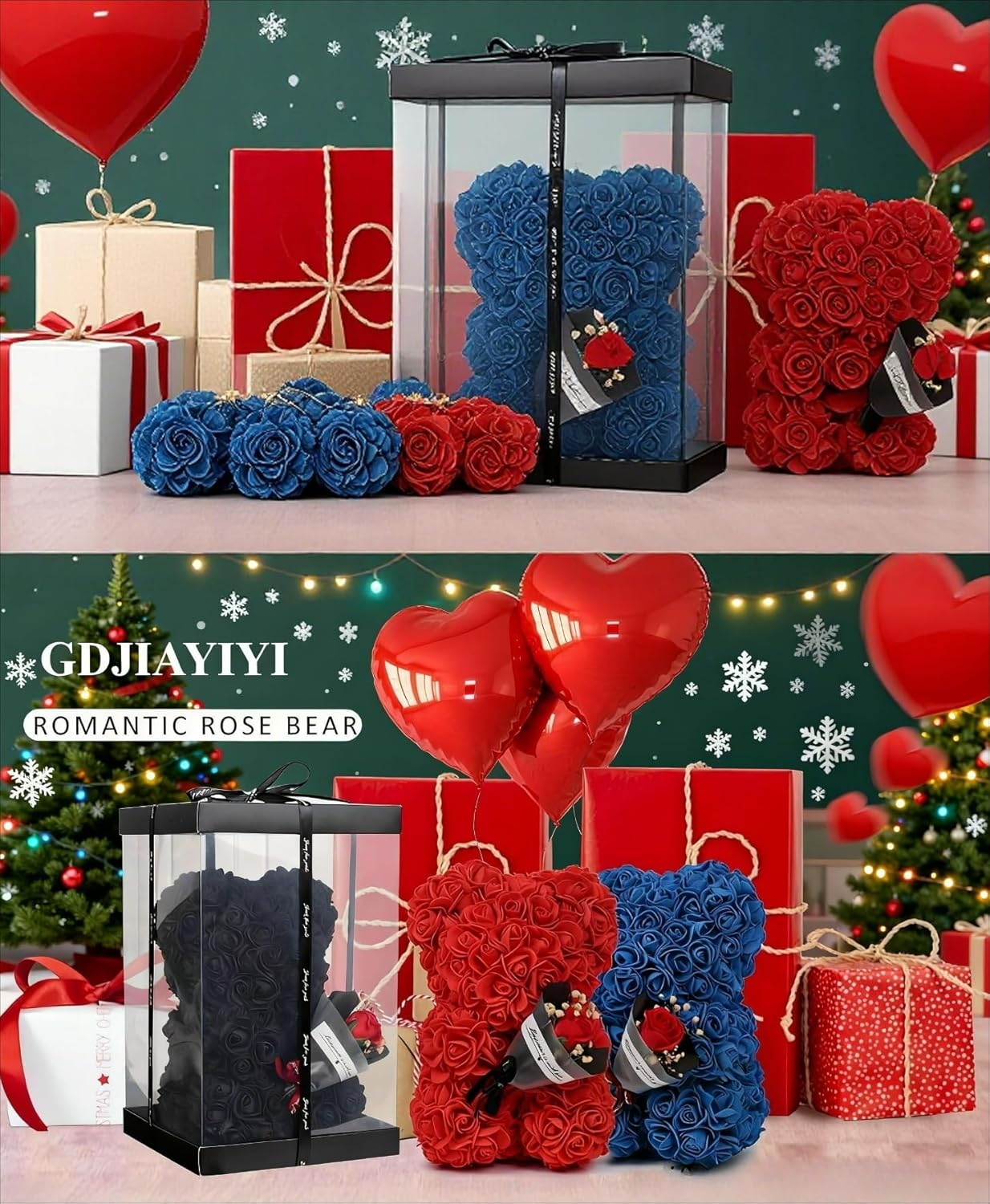 Rose Bear,Artificial Flower Bear,Handmade Flower Bear,Birthday Gift, Party Gift,Handmade Rose Decoration Gift for Ladies,Girlfriends,Girls (Blue)