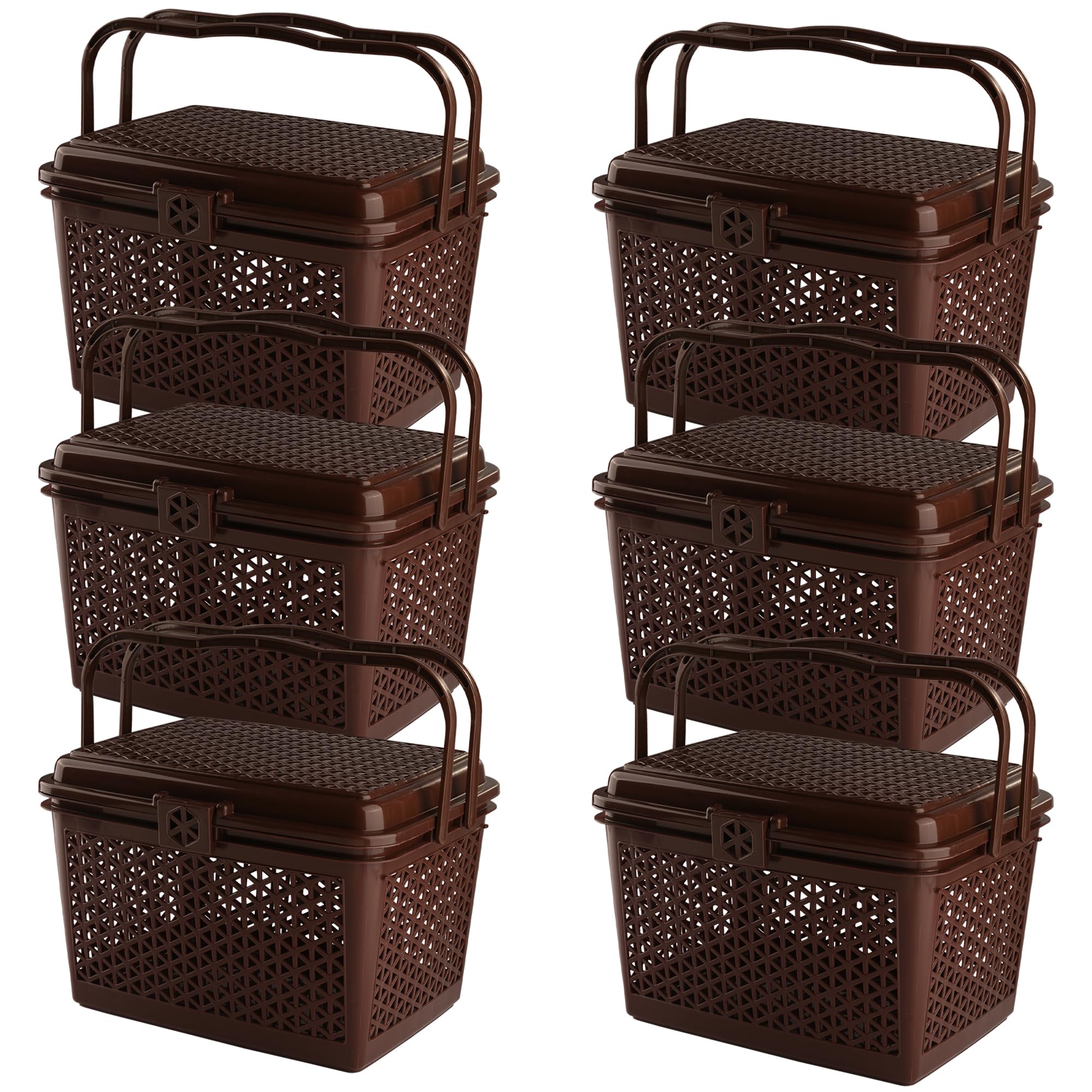 Kuber Industries Pack of 6 Picnic Basket with Lid and Handle | Food Basket for Travelling | Plastic Storage Basket | Shopping Basket | Small | Brown (B0DCVRZQ7Q) Amazon Price History, Amazon Price Tracker