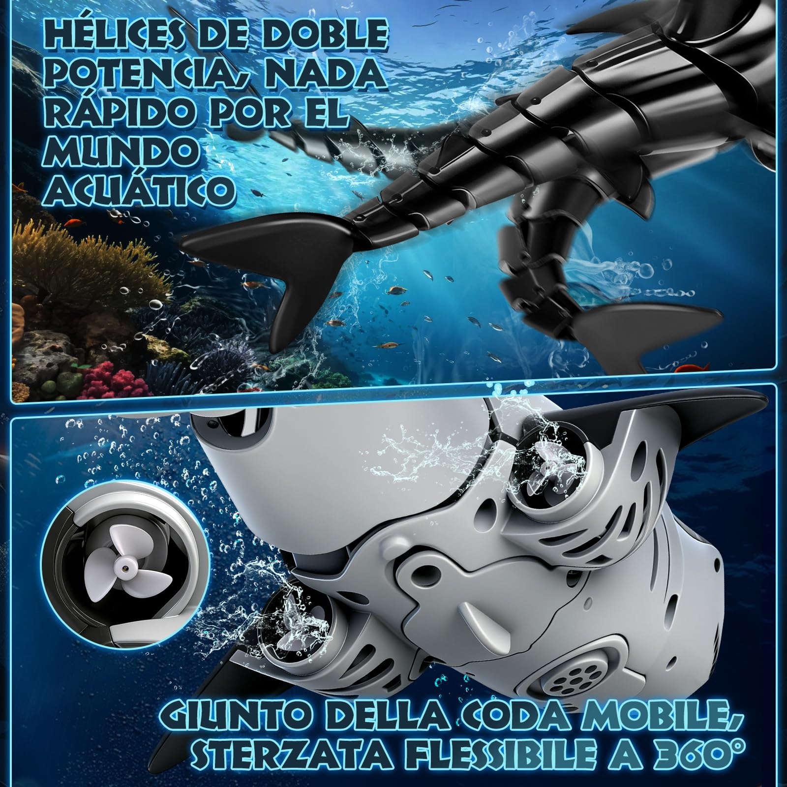 YOOHBERRYS Tiburón teledirigido, juguete de tiburón de 2,4 GHz, barco de tiburón teledirigido con función de pulverización de luz y agua, juguete de piscina regalo para niños de 6 años (negro)