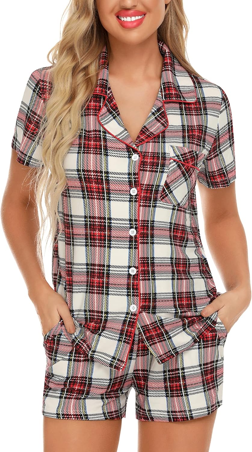 Leikar Womens Button Down Pajama Sets Bride Pajamas Sets Sleepwear Shorts Lounge Set - Image 3