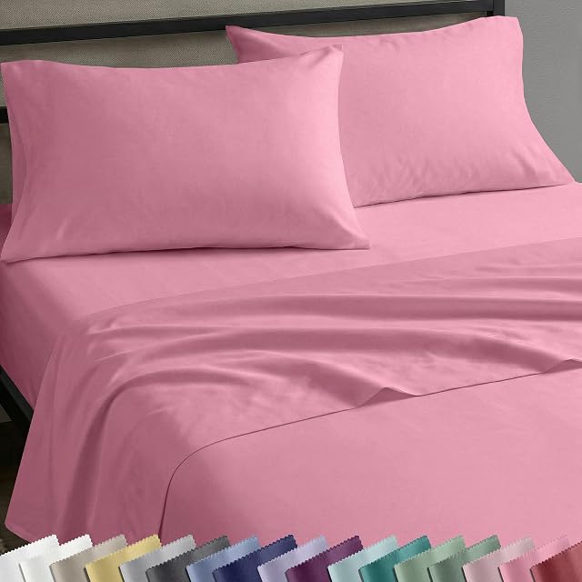 California Design Den Soft Natural 100% Cotton Sateen Twin Size Bed Sheet Set, 3 Pcs, Doll Pink
