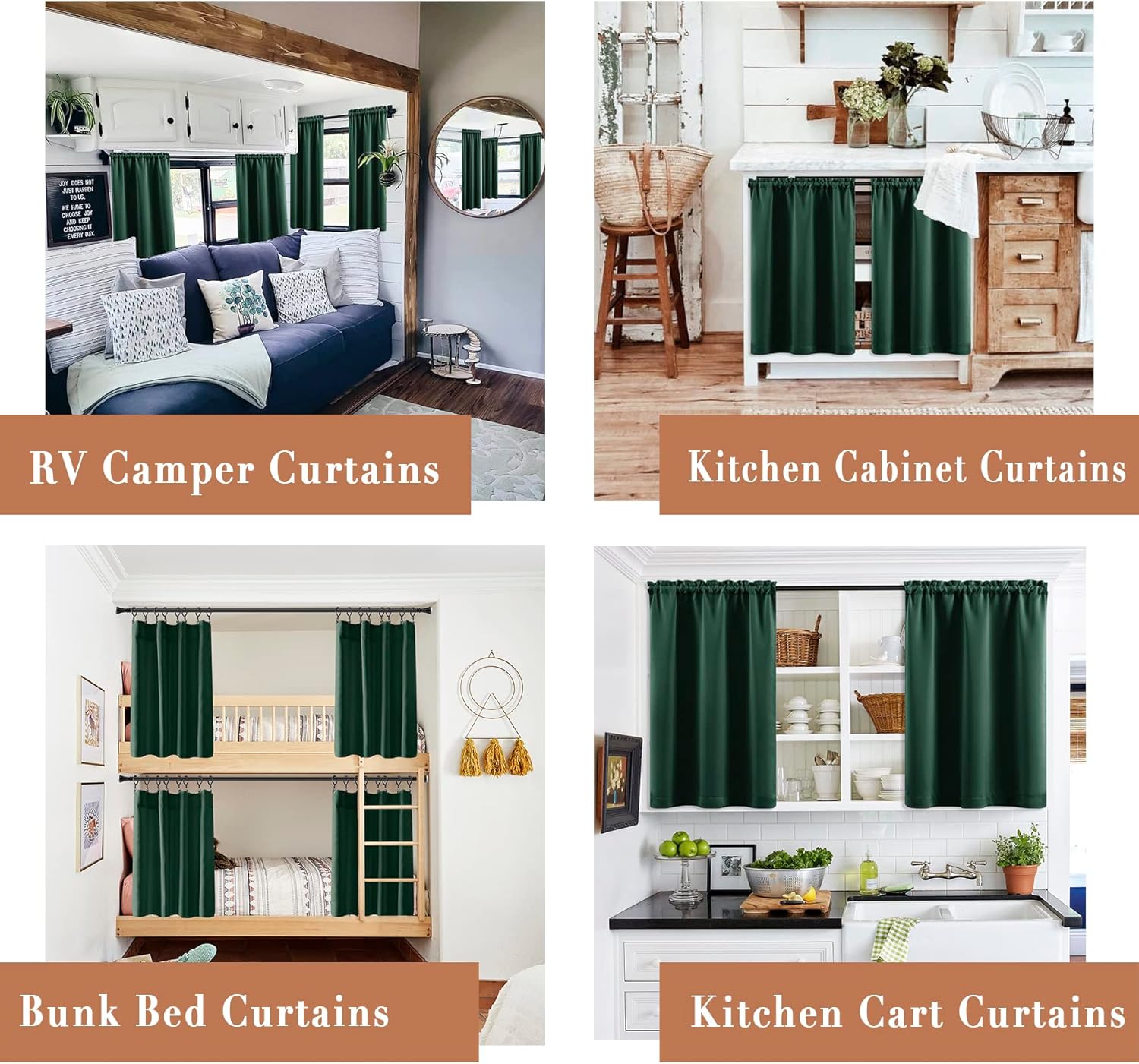 XTMYI Dark Green Curtains for Bathroom Window,Short Blackout Waterproof Christmas Kitchen Window Curtains 36 Inch Length,Emerald Hunter Green