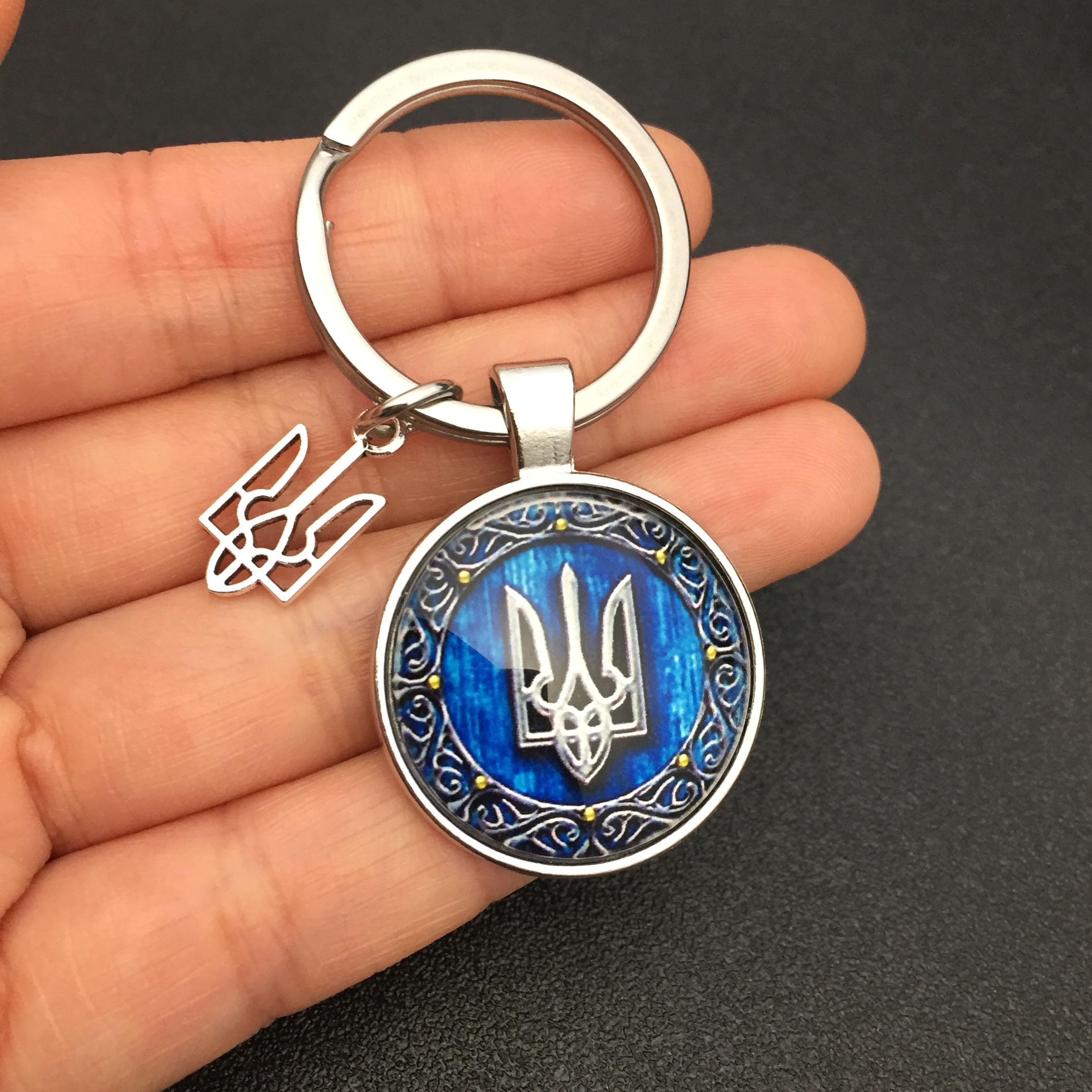 Ukraine Trident - Keychains Handmade Glass Cabochon Alloys - Ukraine Gifts - Ukrainian Jewelry